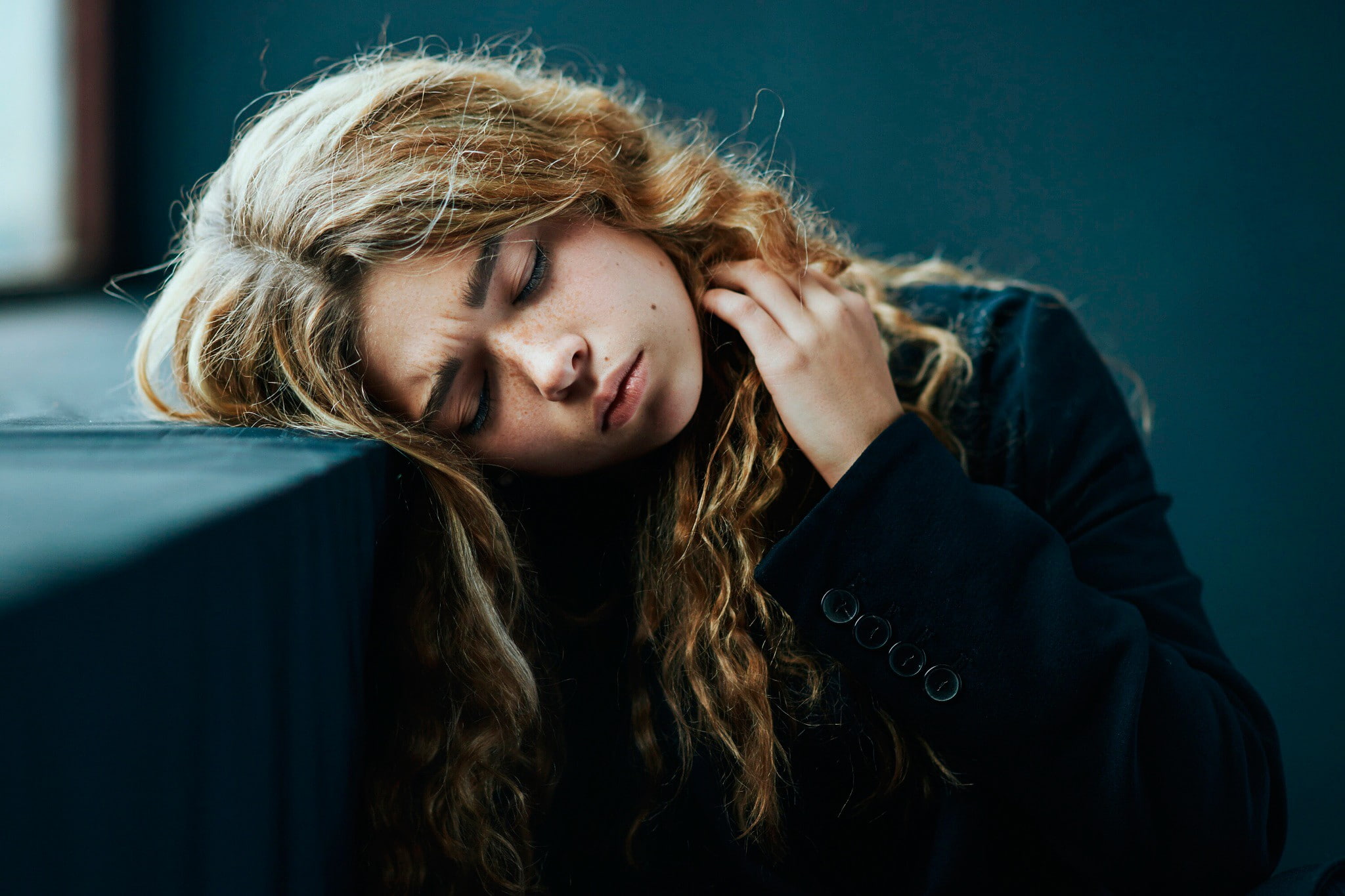 women, sleeve, sleep, black, t, s, 1080P, shir, long, model, blonde, HD Wallpaper