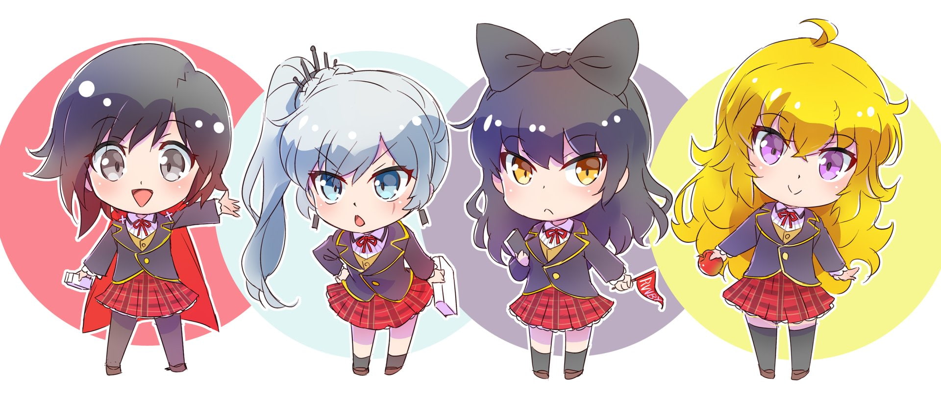 RWBY, 1080P, Ruby Rose (RWBY), Anime, Yang Xiao Long, Chibi, Blake Belladonna, Weiss Schnee, HD Wallpaper