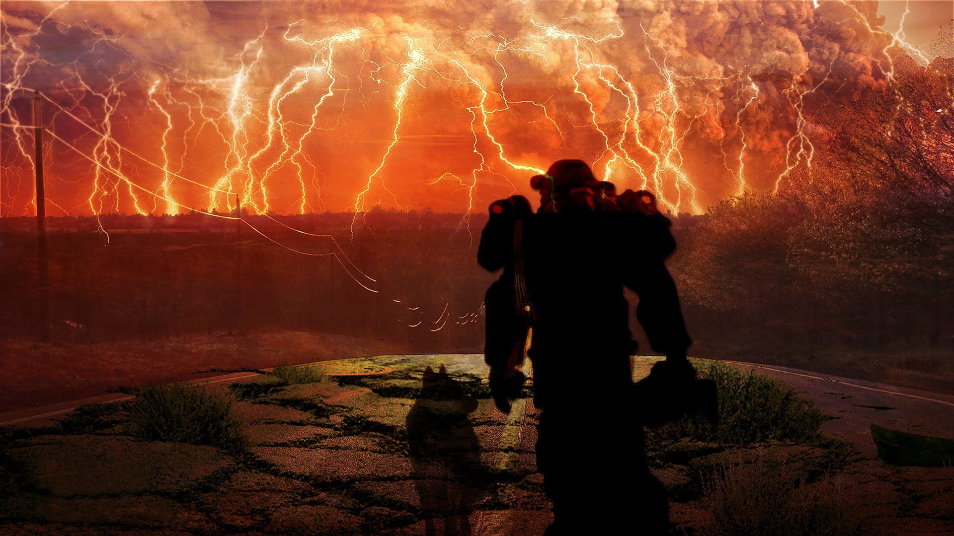 two people, silhouette, real people, glowing, beauty in nature, people, illuminated, destruction, orange color, lifestyles, occupation, Fallout 4, HD Wallpaper
