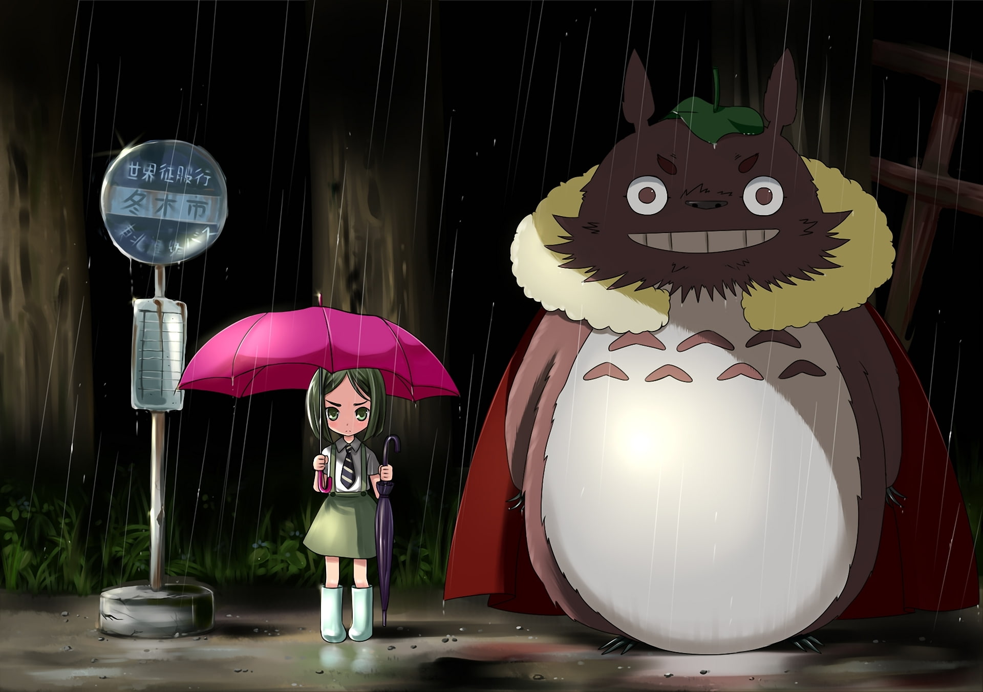 tonari no totoro, toy, 1080P, standing, pink, digital, multi colored, indoors, anime, creativity, art and craft, night, decoration, table, shape, girl, HD Wallpaper