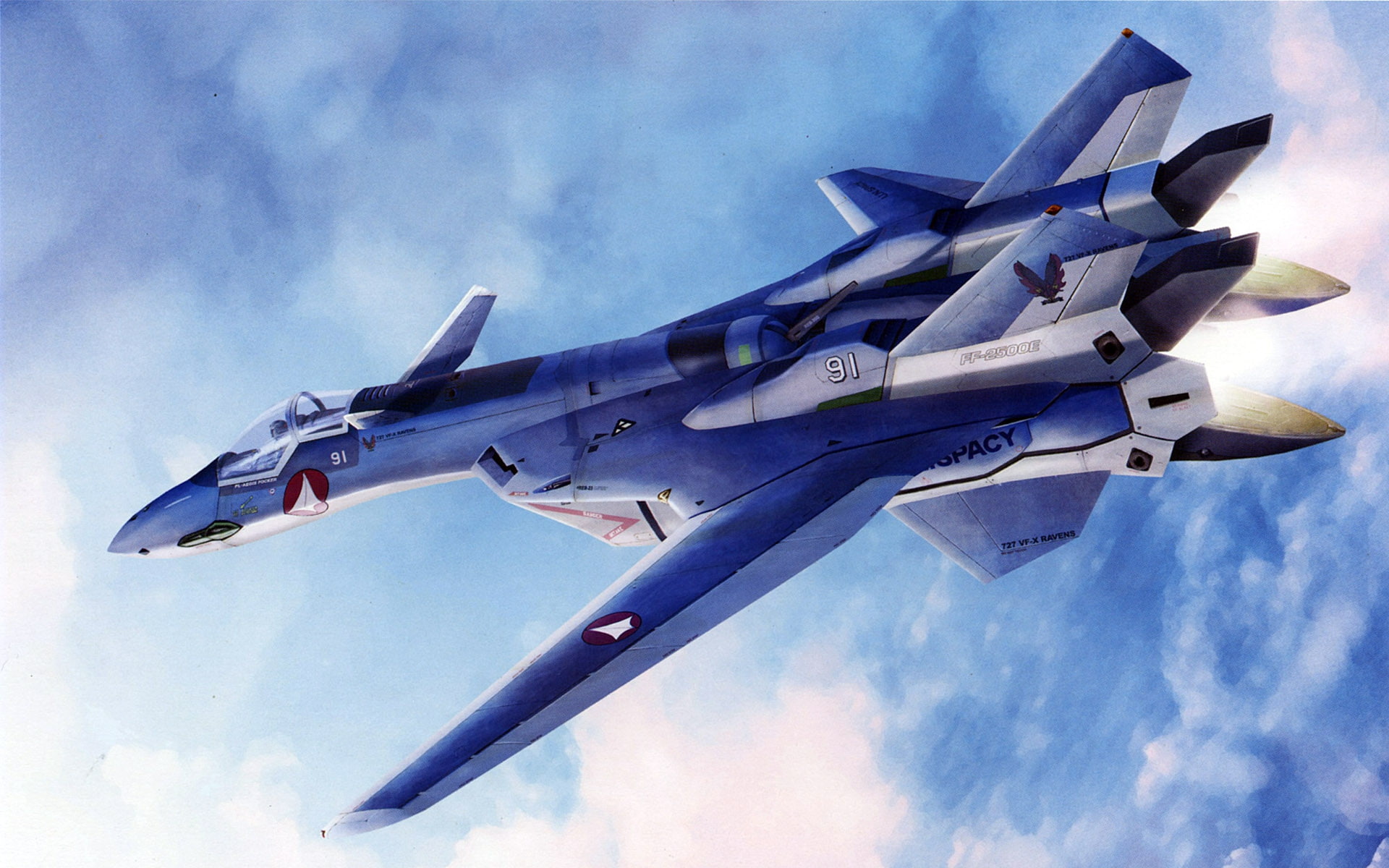 1080P, art, Clouds, hd, Macross, mecha, anime, sky, yf, blue, blue sky, HD Wallpaper