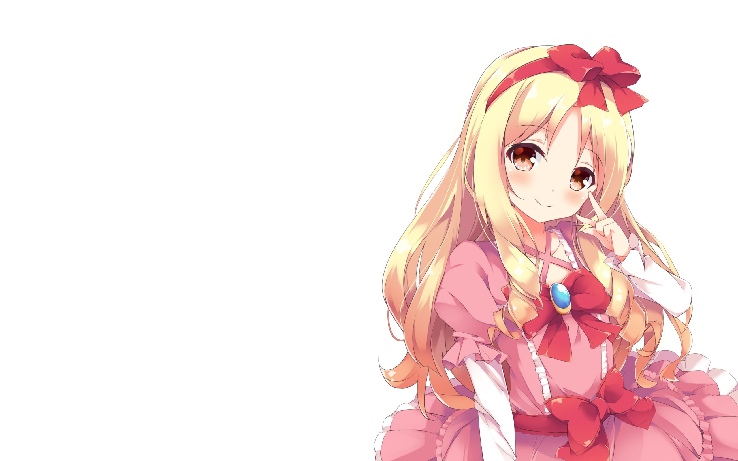 anime girls, close-up, toy, white background, art and craft, 2K, cut out, holiday, celebration, copy space, multi colored, red ribbons, blonde, indoors, HD Wallpaper