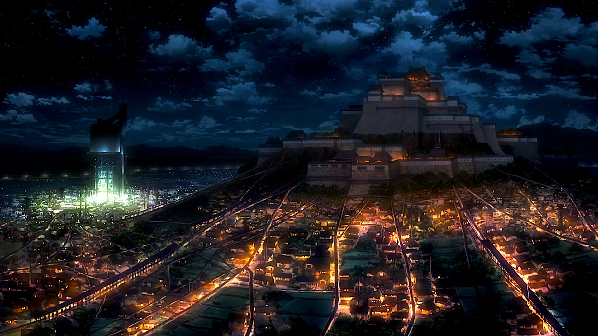 religion, spirituality, City, belief, night, nature, tree, Kabaneri of the Iron Fortress, architecture, building, place of worship, sky, built structure, HD Wallpaper