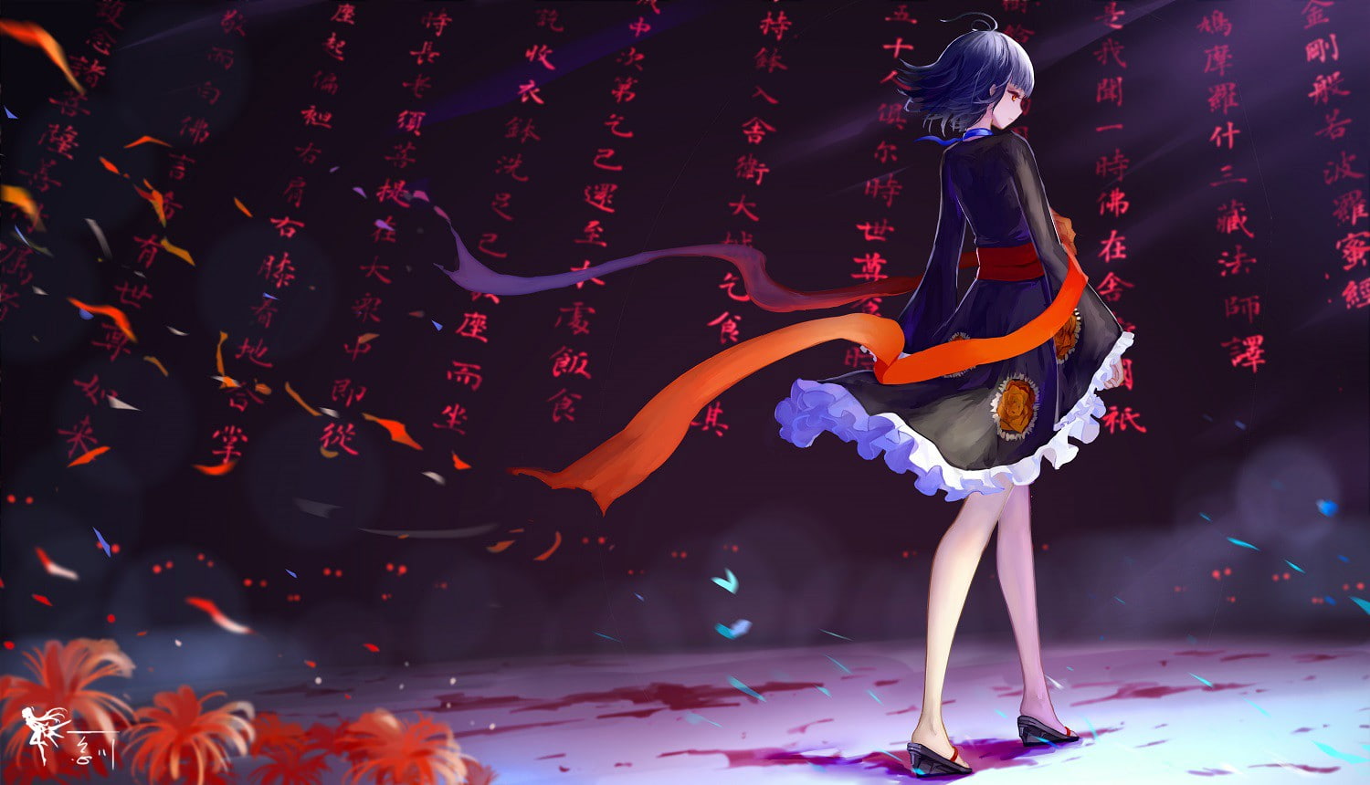 flowers, choker, short hair, Japanese clothes, anime girls, Mumei, Kabaneri of the Iron Fortress, 720P, anime, HD Wallpaper