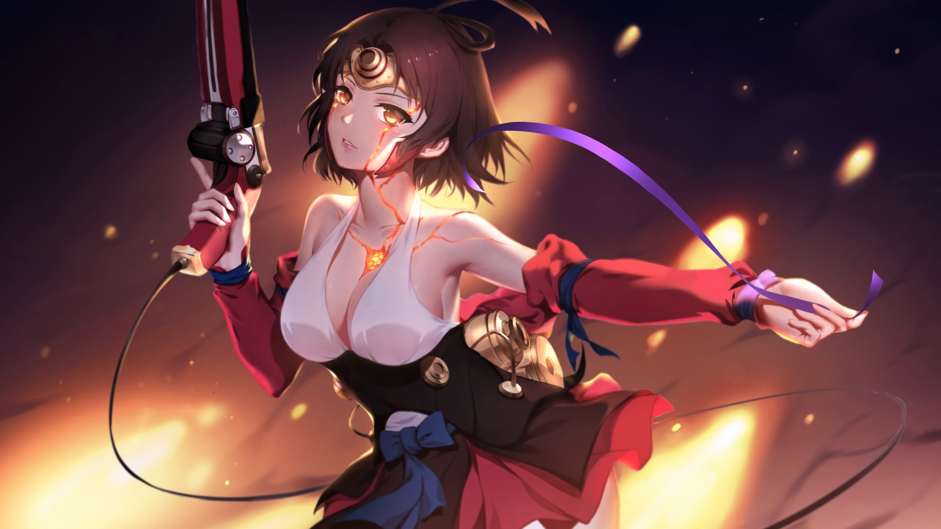 illuminated, clothing, beauty, women, hairstyle, beautiful woman, motion, adult, arts culture and entertainment, young adult, Koutetsujou no Kabaneri, one person, HD Wallpaper