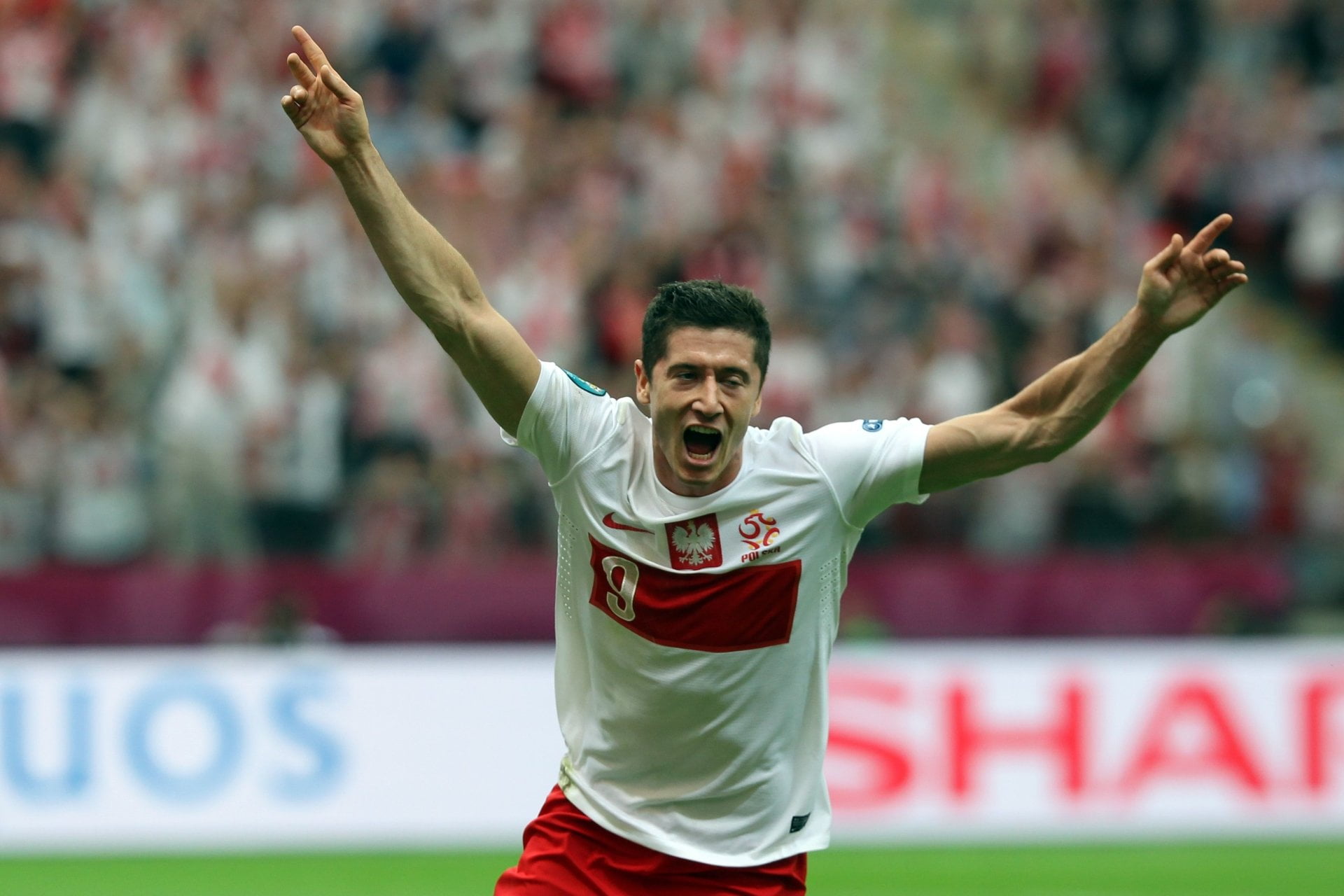 Soccer, positive emotion, front view, athlete, limb, Robert Lewandowski, one person, excitement, achievement, 1080P, young adult, human limb, sport, human body part, HD Wallpaper