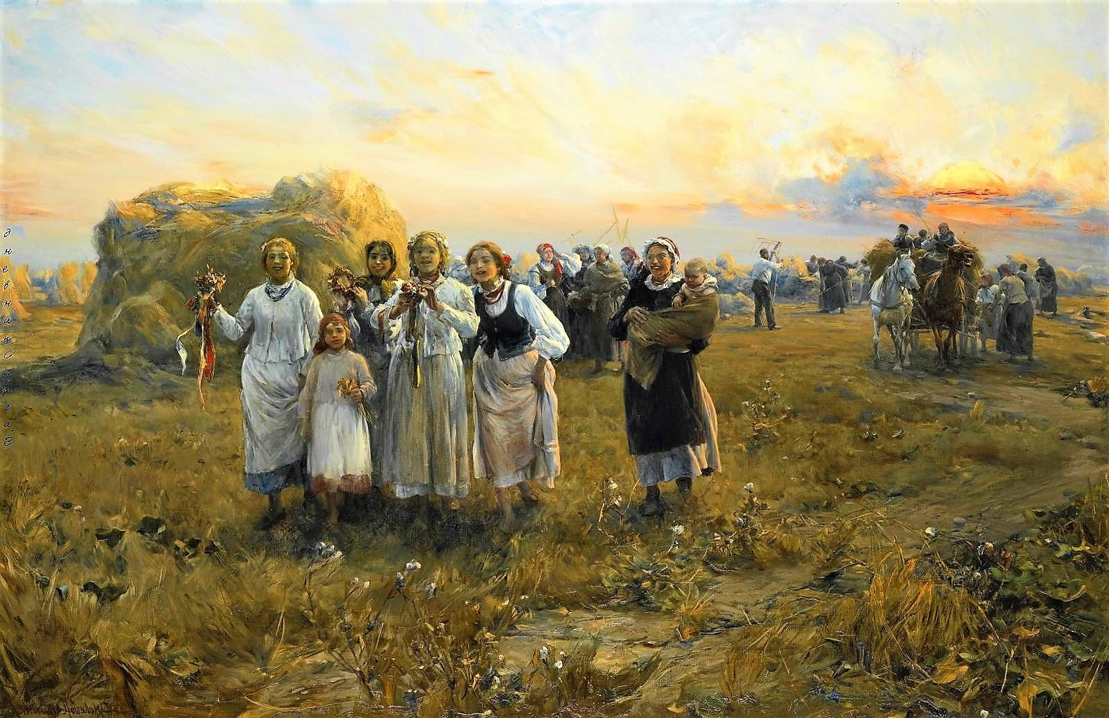 720P, plant, classic art, large group of people, group of people, art and craft, outdoors, Alfred Kowalski-Wierusz, women, lifestyles, sunset, leisure activity, HD Wallpaper