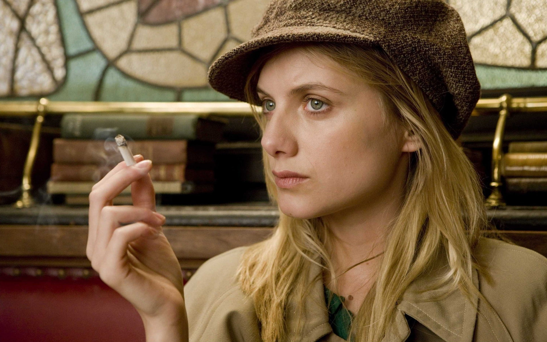 mlanie laurent inglorious basterds women blonde actress blue eyes face cigarettes smoking movies hat french, 1080P, HD Wallpaper