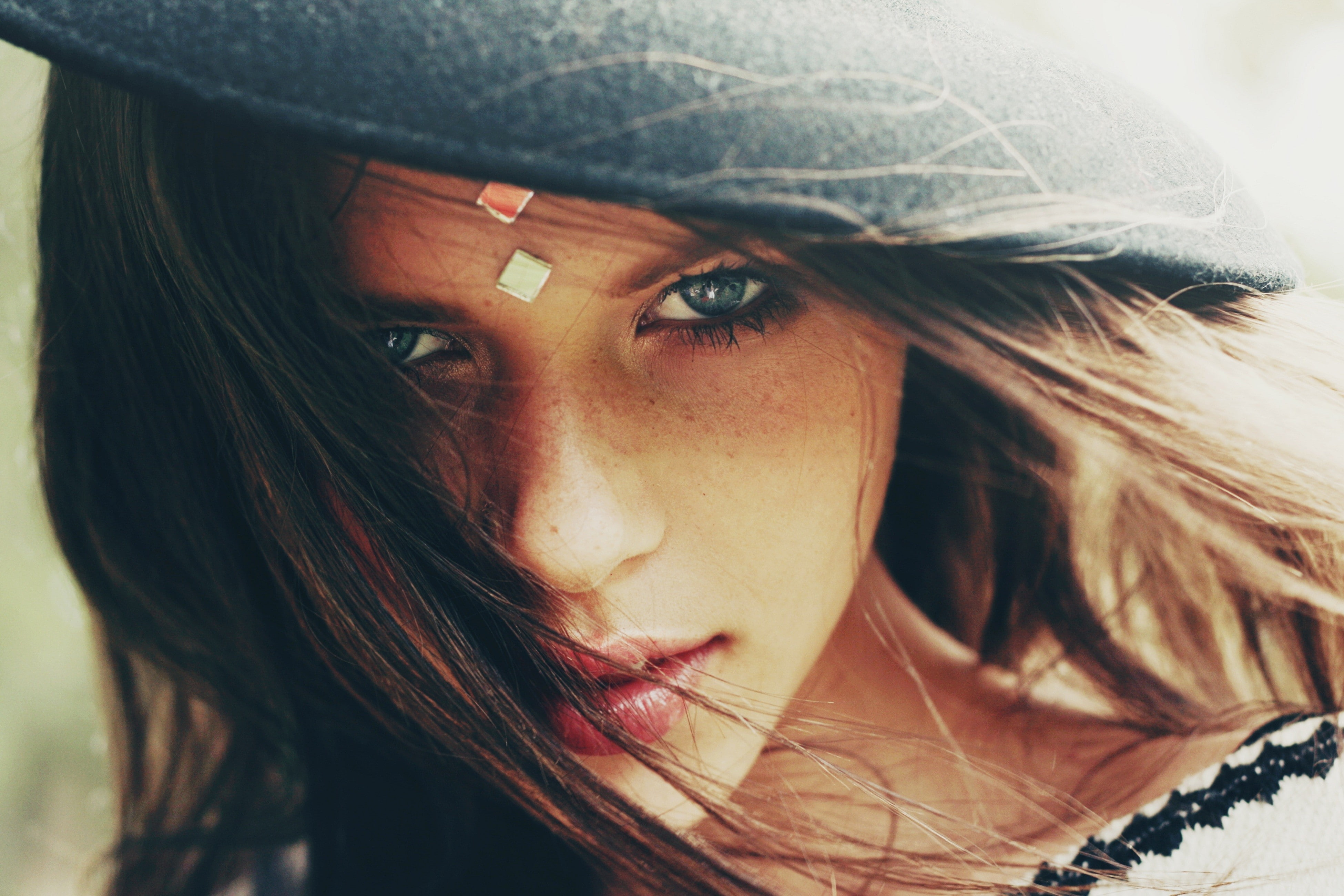 hats, dudrina, brunettes, people, anastasy, women, anastasy dudrina, art, girl, hd, freckles, faces, 4K, HD Wallpaper