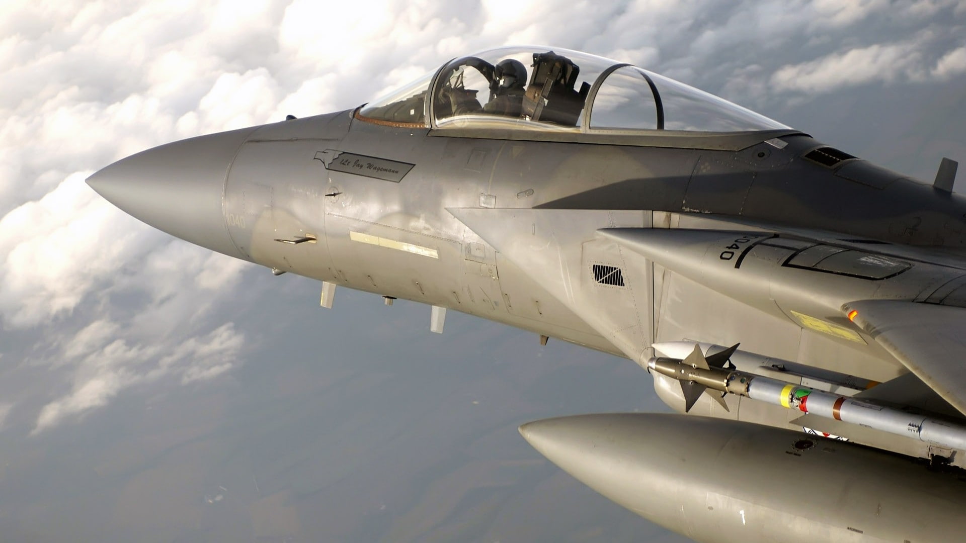 airplane, aircraft, water, air vehicle, air force, no people, travel, fighter plane, sky, 1080P, nature, military aircraft, AIM-9 Sidewinder, F15 Eagle, HD Wallpaper