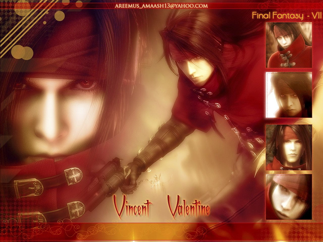 no people, indoors, representation, still life, Vincent Valentine, sword, transfer print, art and craft, portrait, Final Fantasy, red, female likeness, HD Wallpaper
