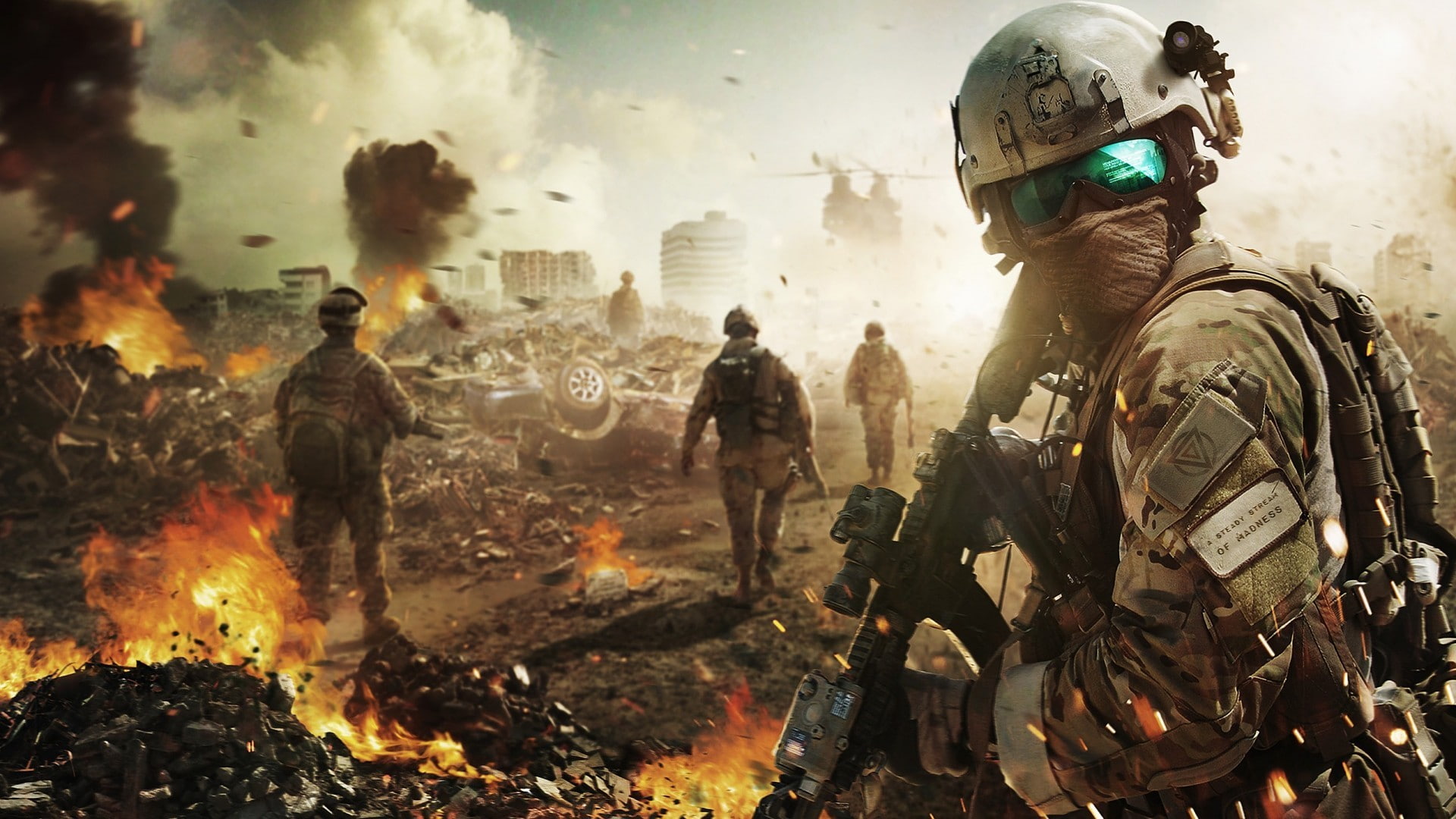 Military Aircraft, Battlefield, Machine Gun, 1080P, weapon, security, fire, military, two people, soldier, army, armed forces, people, camouflage, helmet, HD Wallpaper