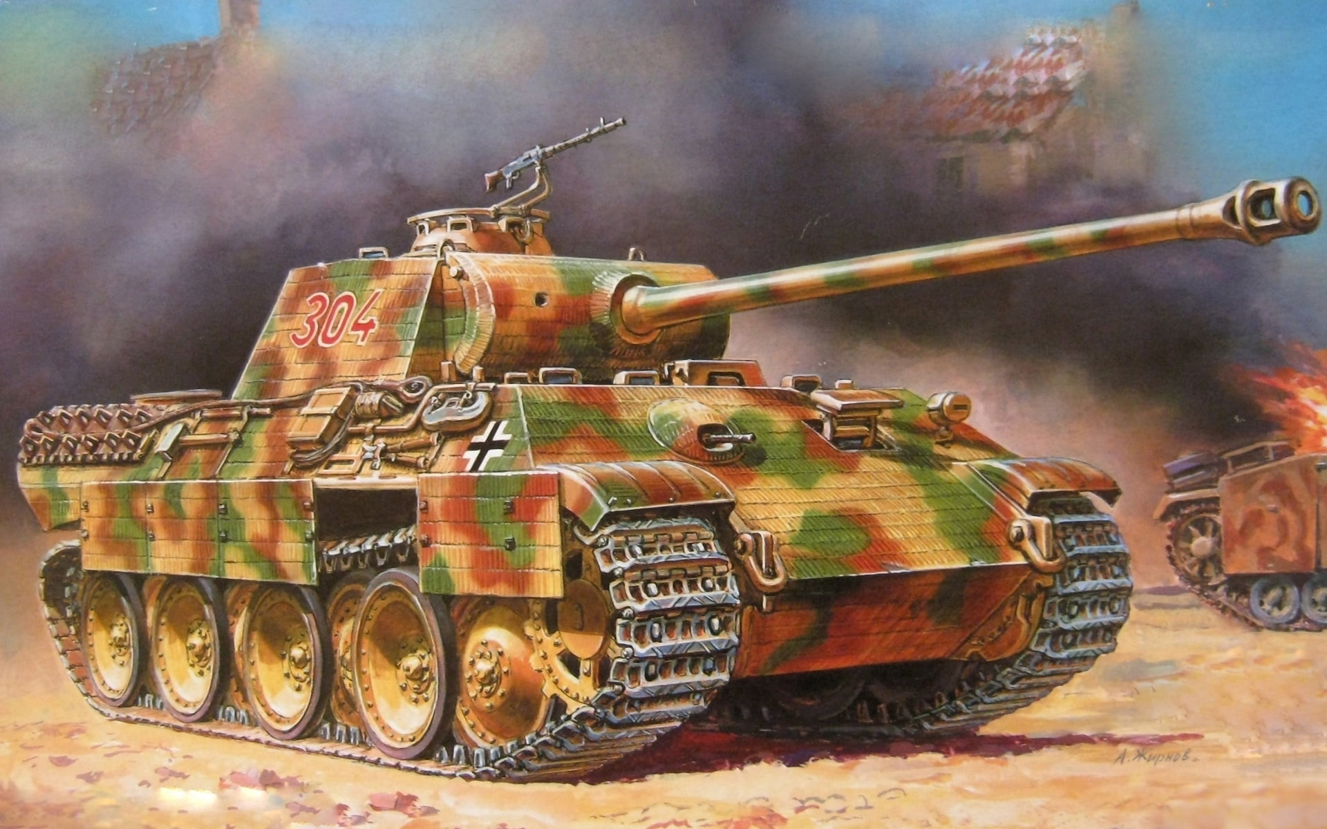 smoke - physical structure, Panther, brown, musical instrument, metal, close-up, 1080P, PzKpfw V Ausf A, focus on foreground, no people, still life, day, HD Wallpaper