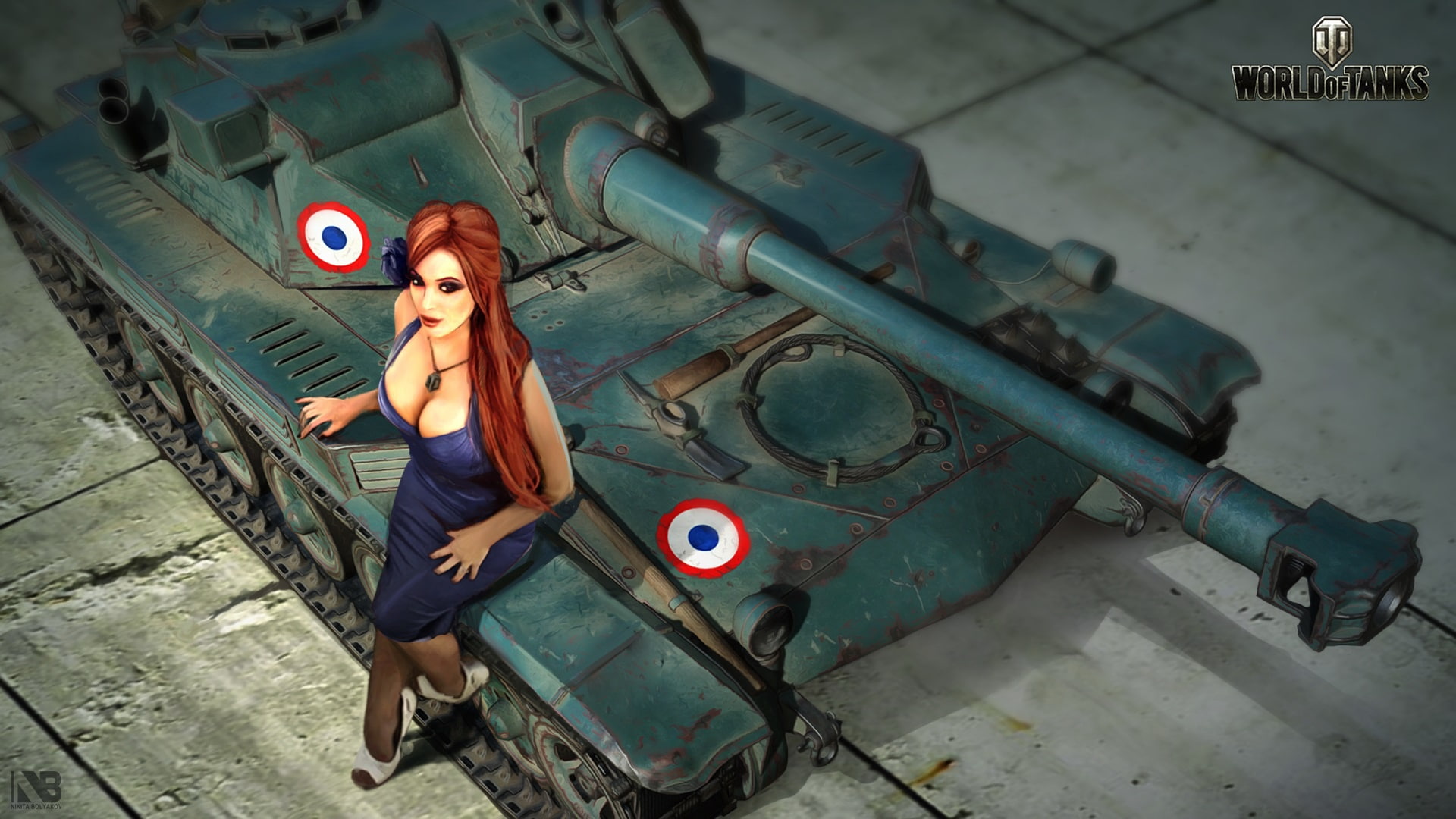 figure, 1080P, tank, World of Tanks, AMX ELC, girl, Nikita Bolyakov, art, HD Wallpaper