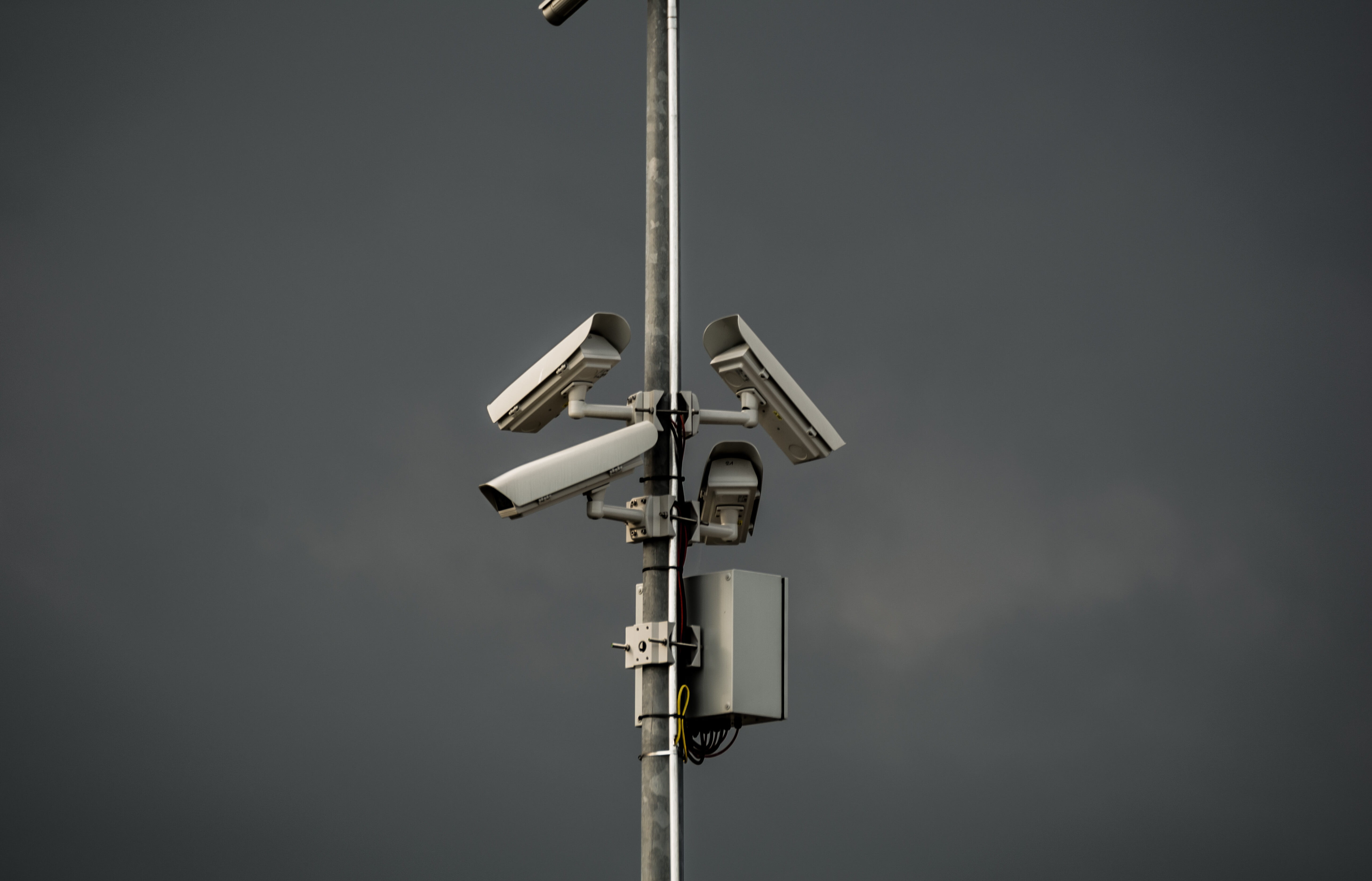 security, copy space, gray background, pole, metal, gray, protection, tower, communication, no people, photography themes, safety, post, outdoors, 5K, HD Wallpaper