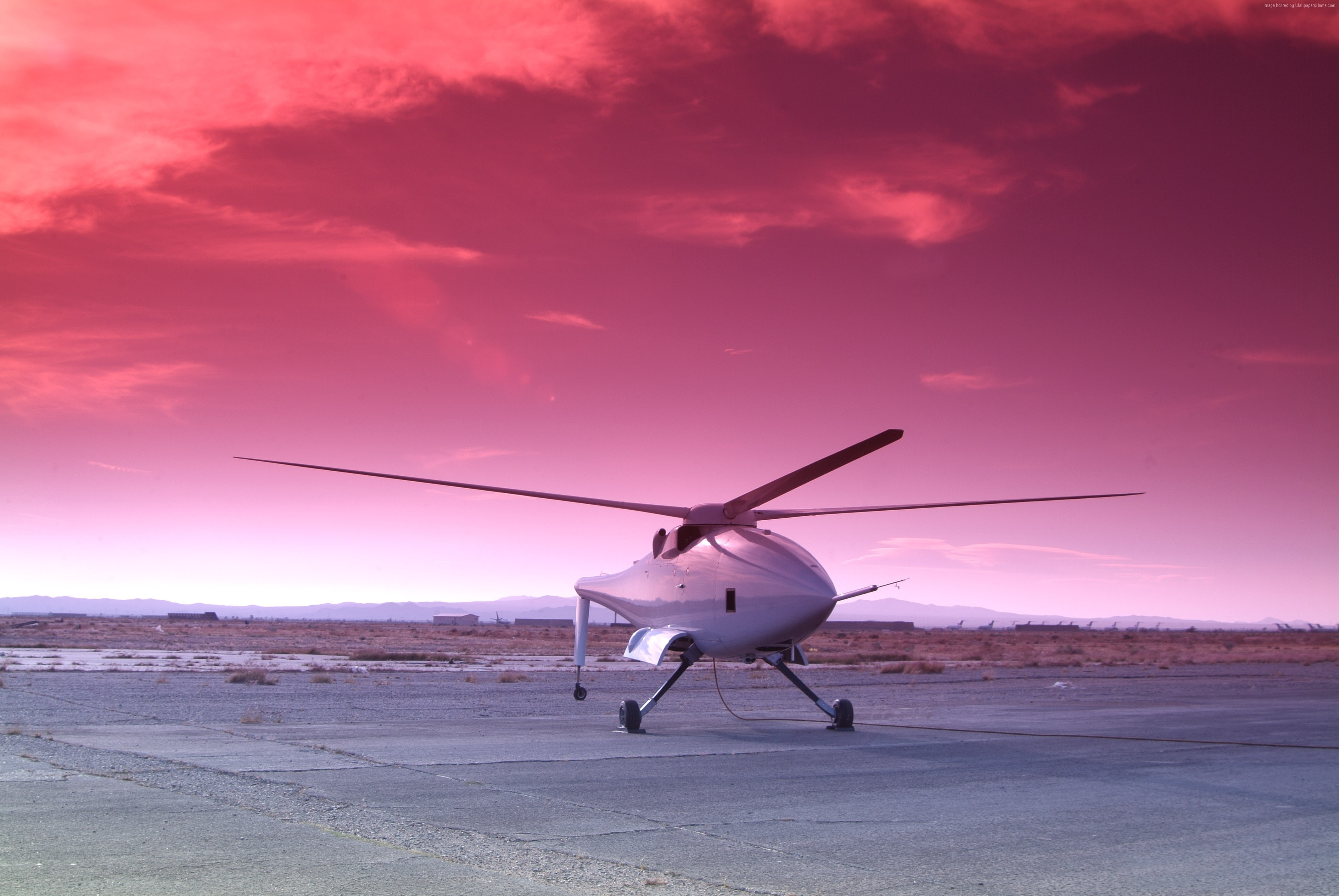 helicopter, cloud - sky, unmanned aerial vehicle, private airplane, stationary, sky, transportation, 4K, mode of transportation, pink color, airplane, HD Wallpaper