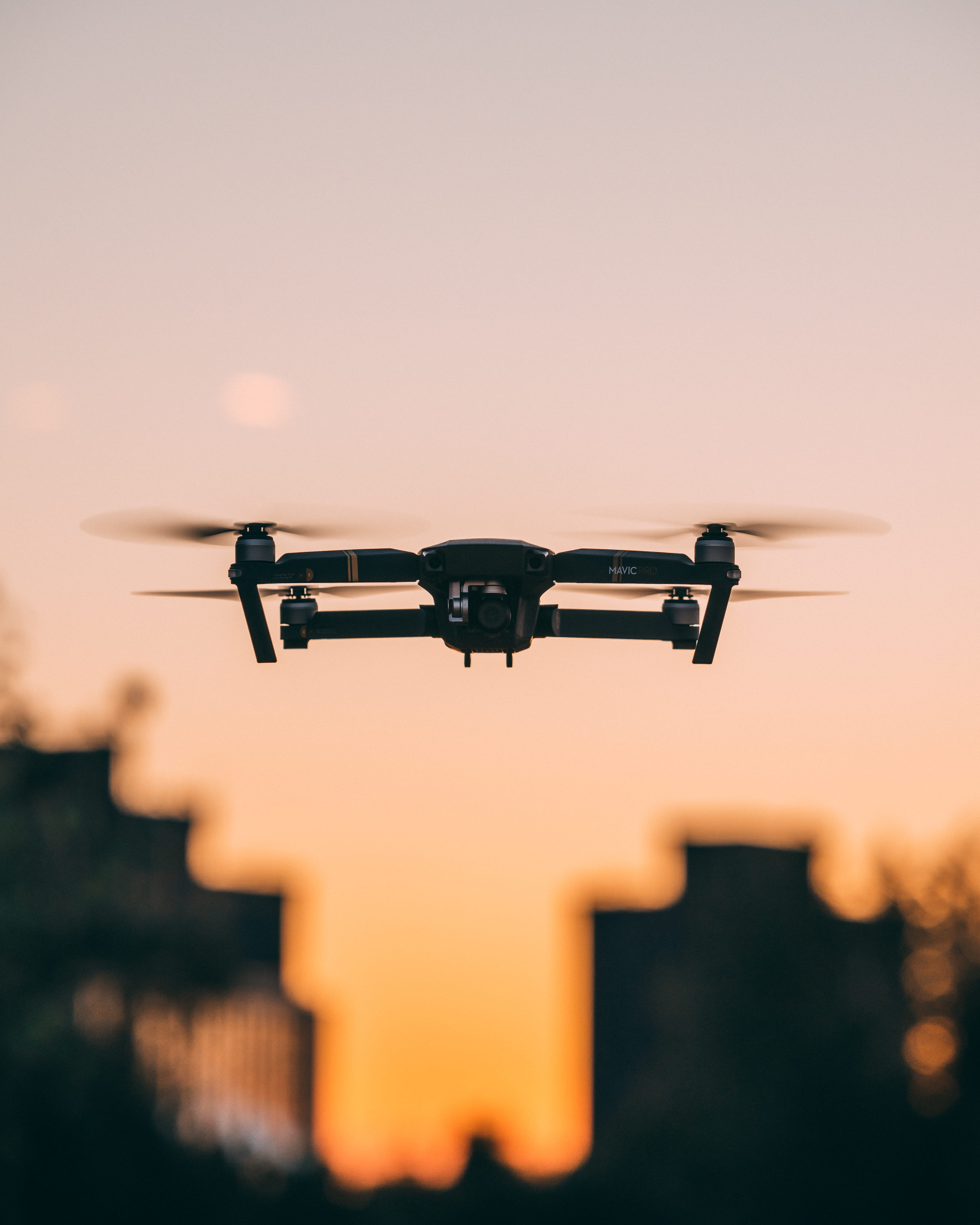 blue, photography, commercial Airplane, hour, orange, sky, technology, quadcopter, fly, transportation, speed, selective, outdoors, bokeh, flight, air Vehicle, Phone HD Wallpaper