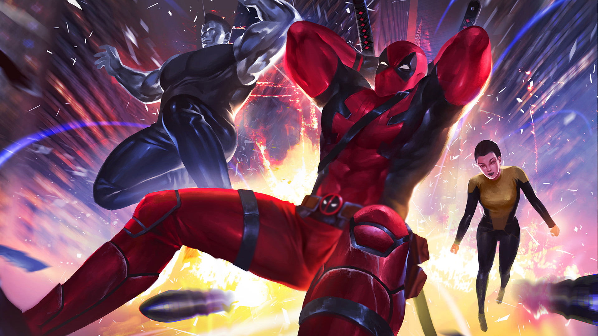Marvel Comics, 1080P, artwork, Deadpool, Negasonic Teenage Warhead, colossus, HD Wallpaper