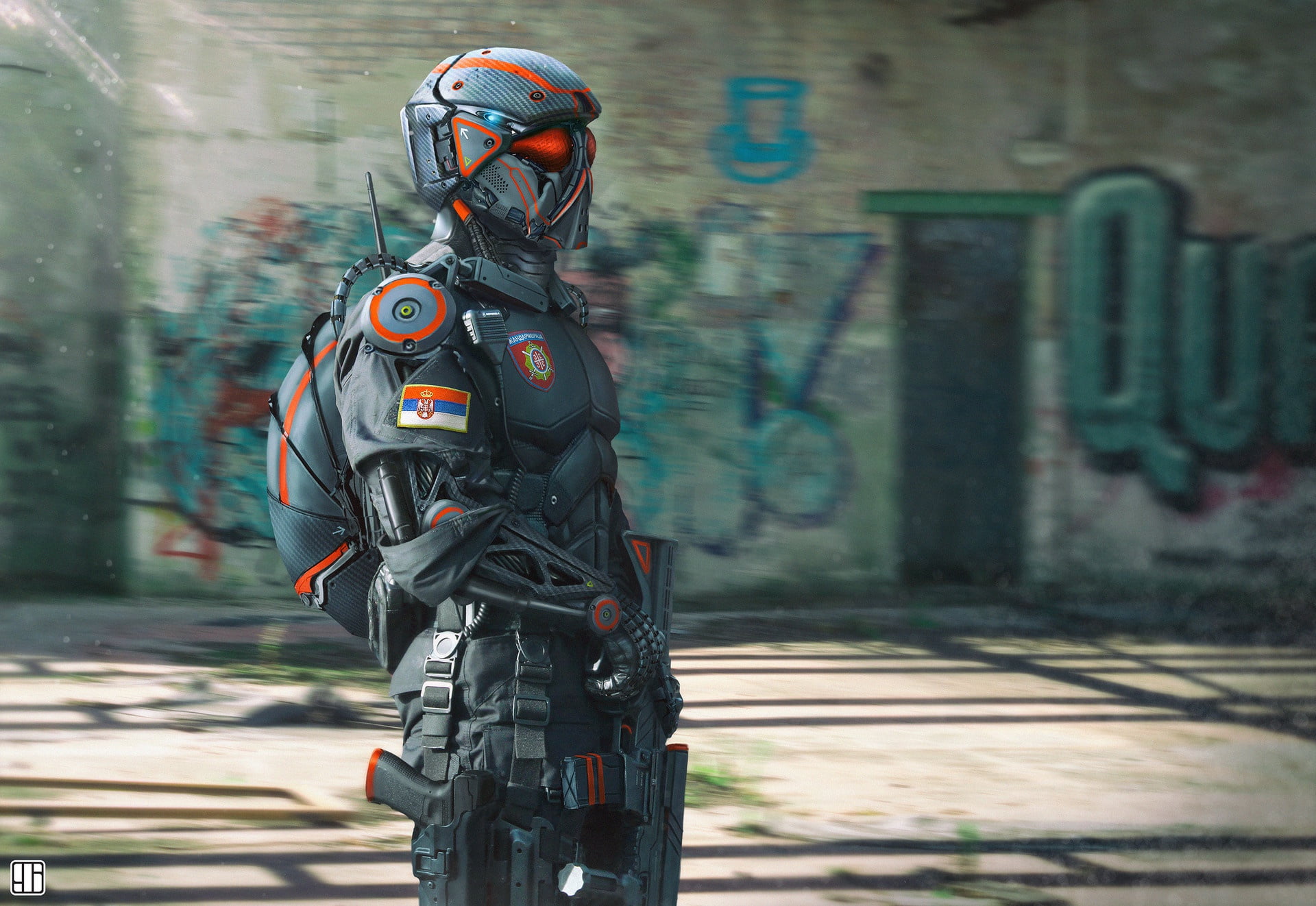 1080P, Fiction, by Ivan Sevic, Weapons, Soldiers, Ivan Sevic, Near Future, Robot, Equipment, Serbia, Police, Serbian Gendarmerie, The near future, Serbian Gendarmery, HD Wallpaper