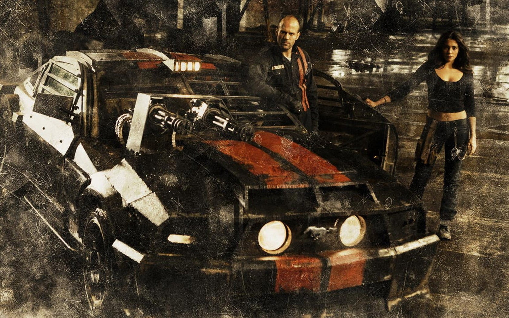 standing, Death race, poster, full length, leisure activity, real people, technology, death, 720P, two people, adult, men, mid adult, people, wall - building feature, HD Wallpaper