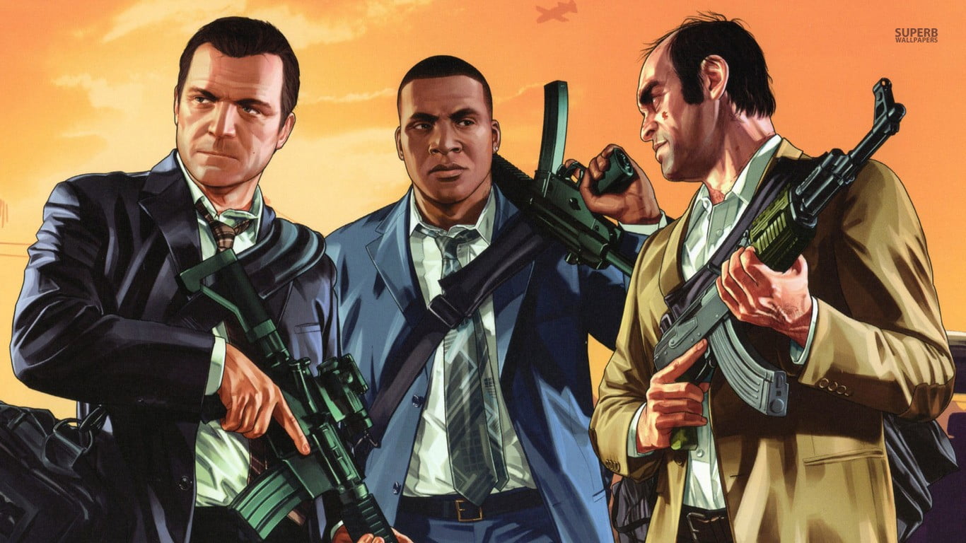 males, officer, gta, machine gun, Grand Theft Auto V, clothing, government, aggression, police Force, violence, men, waist up, weapon, conflict, army, five, HD Wallpaper