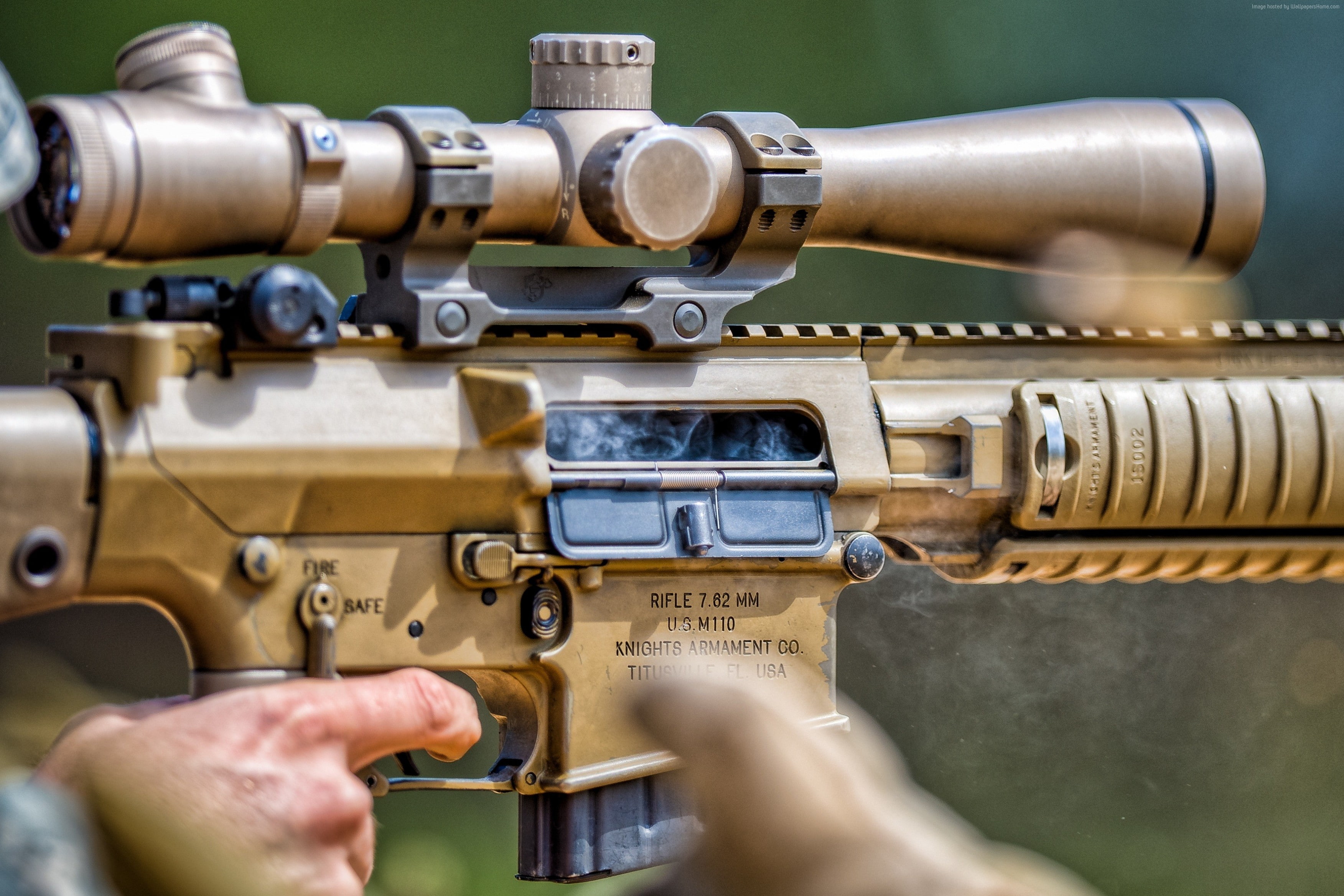 sniper rifle, firing, smoke, scope, SR-25, Stoner Rifle-25, 7.62×51mm NATO, 2K, HD Wallpaper