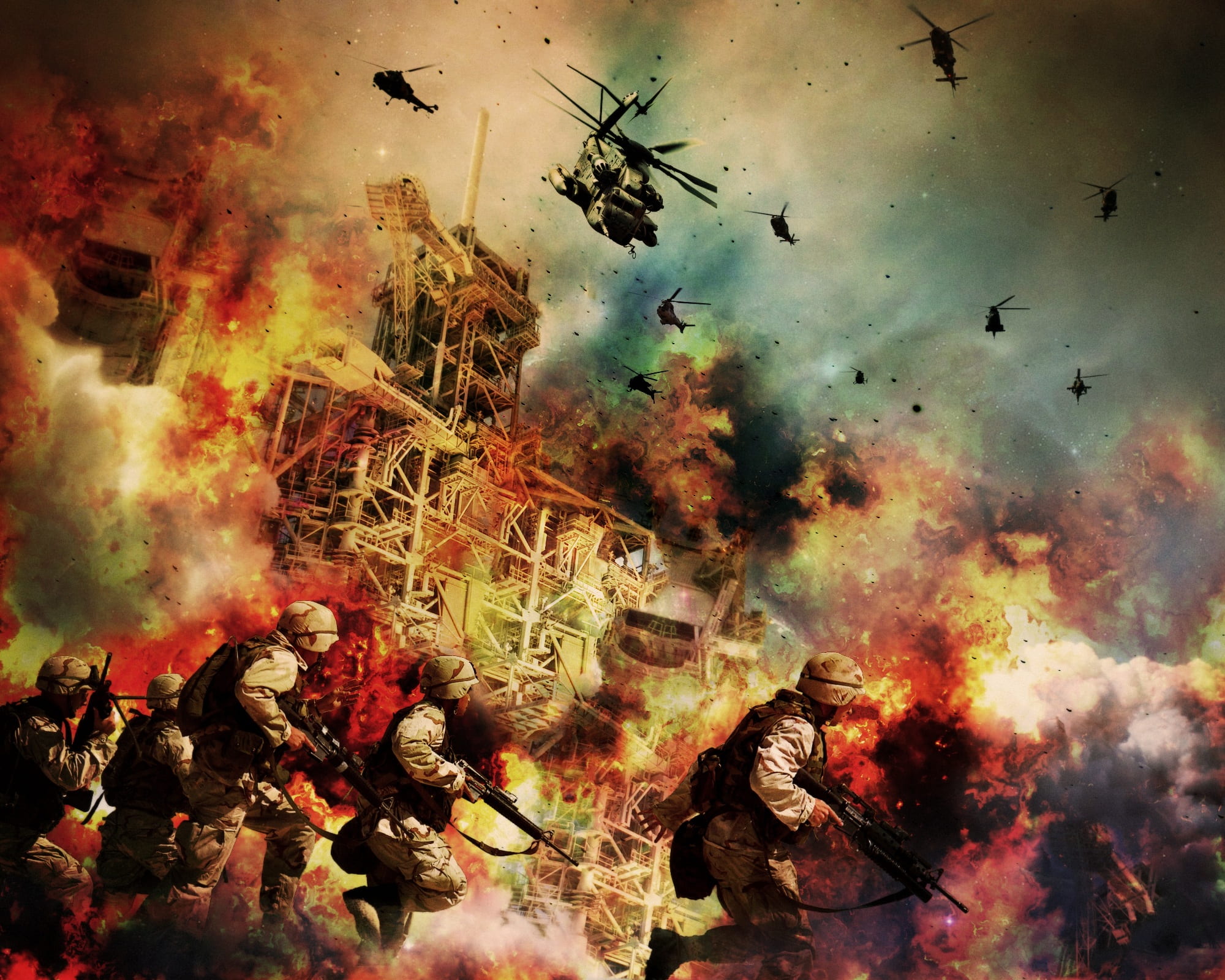 large group of people, backgrounds, fighting, celebration, fire, festival, large group of animals, explosion, rifles, sky, war, soldier, warrior, 1080P, HD Wallpaper