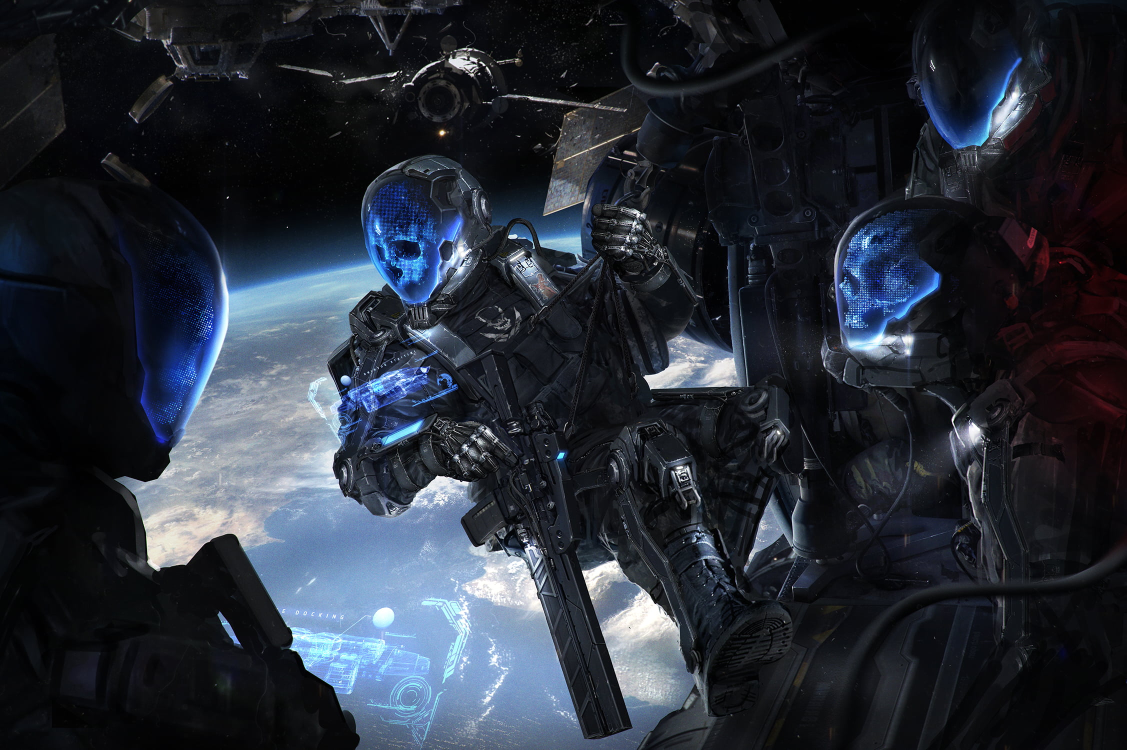 indoors, space, shiny, nature, night, reflection, mask - disguise, helmets. skull, futuristic, illuminated, people, abstract, dark, industry, art, men, HD Wallpaper