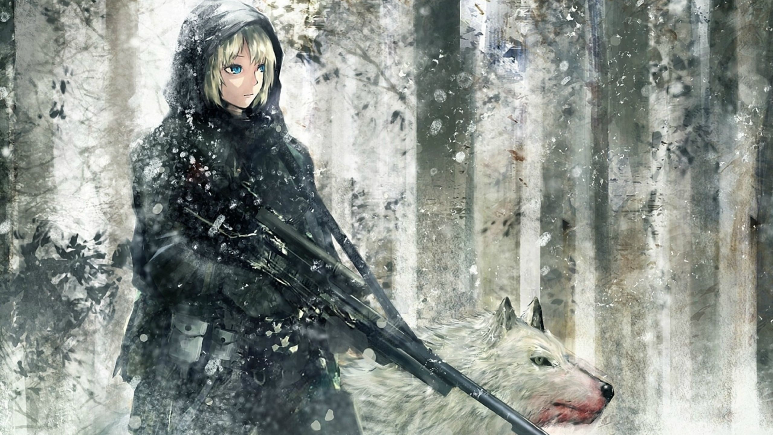 1080P, portrait, hairstyle, young adult, winter, one animal, women, wolf, beautiful woman, young women, snow, one person, adult, three quarter length, HD Wallpaper