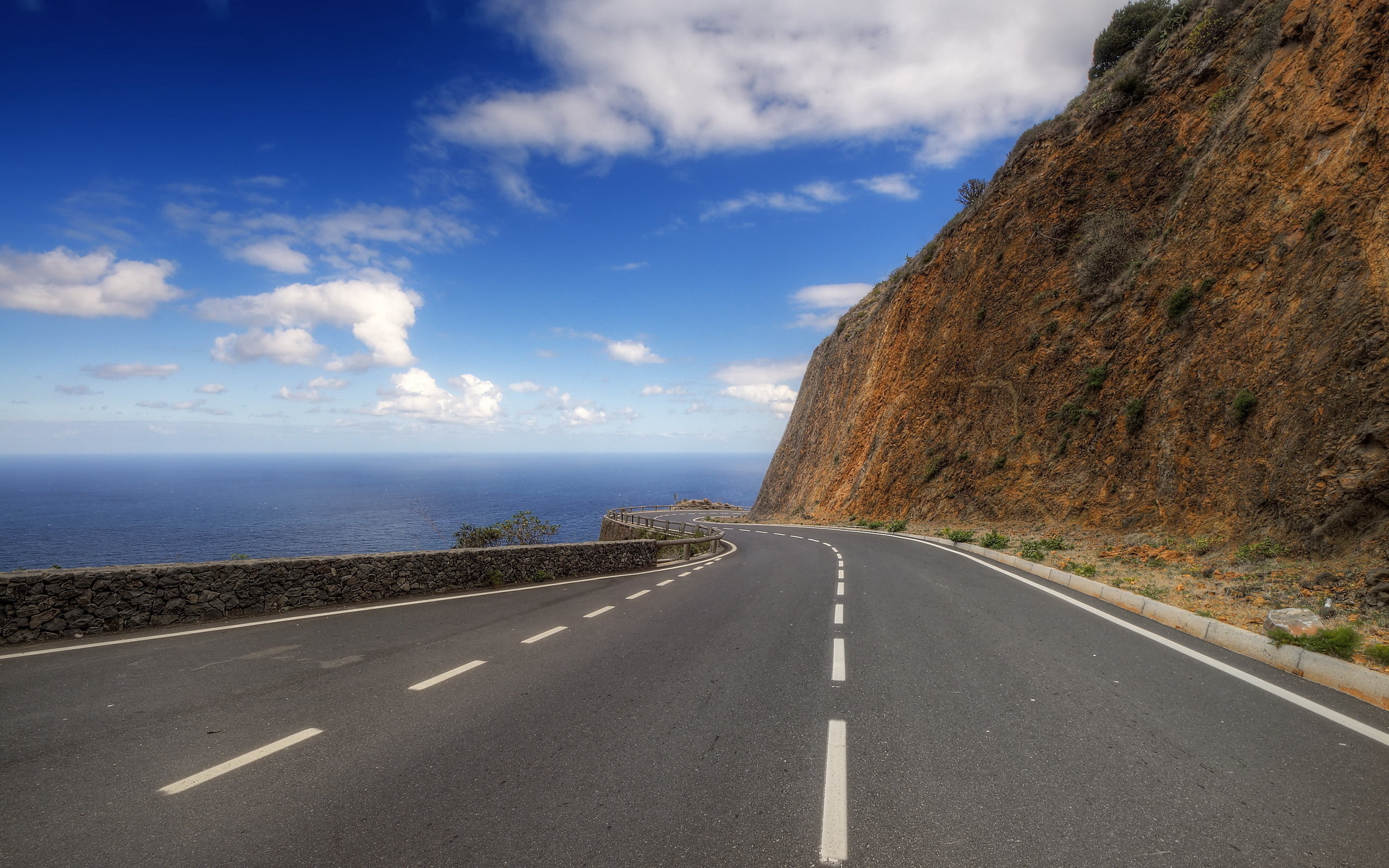 day, mountain, street, marking, journey, mountain streamer, blue, dividing line, horizon over water, beauty In Nature, sky, diminishing perspective, scenics, HD Wallpaper