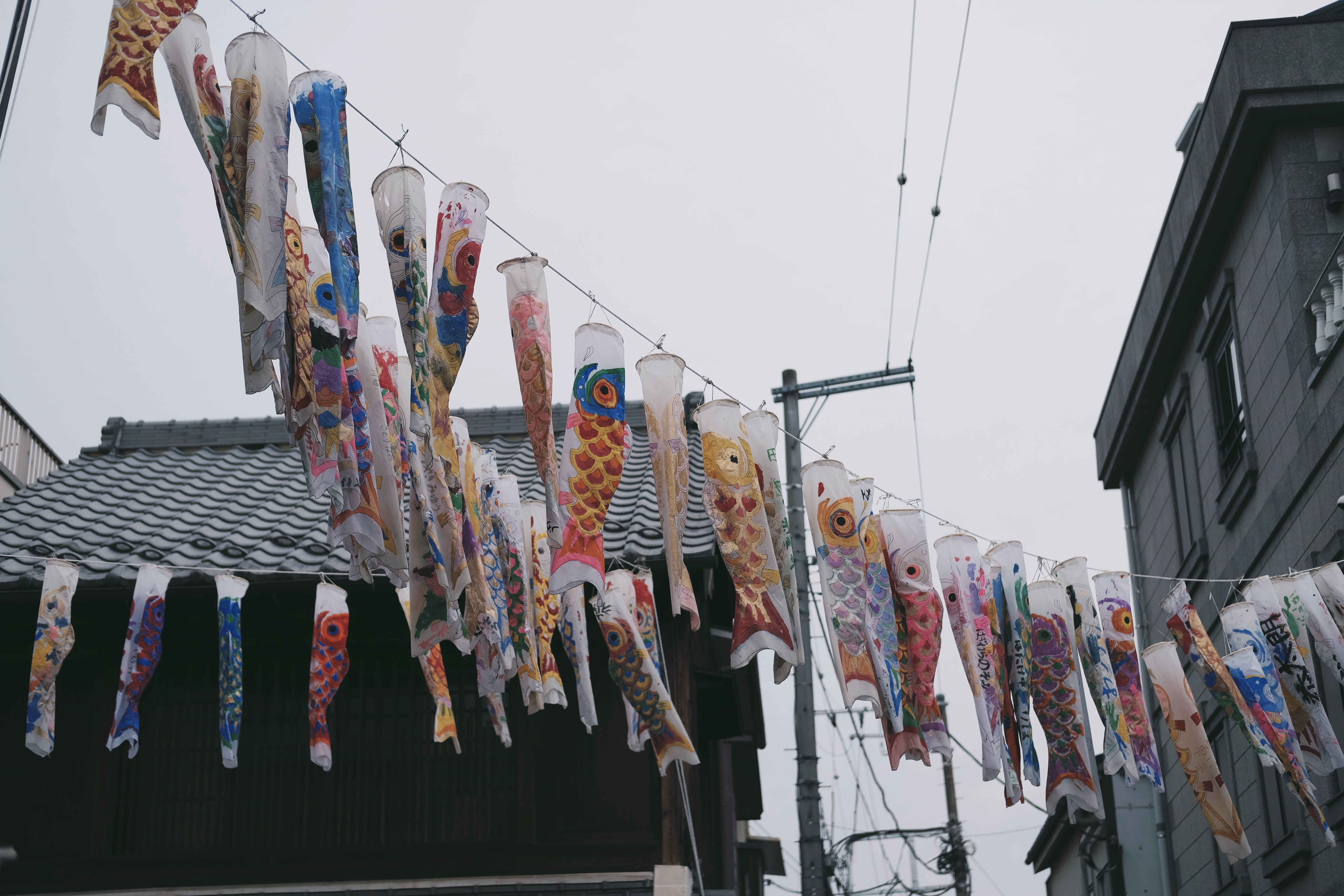 decoration, clothesline, color, low angle view, architecture, festival, drying, clothing, japan, multi colored, variation, traditional, no people, 5K, HD Wallpaper