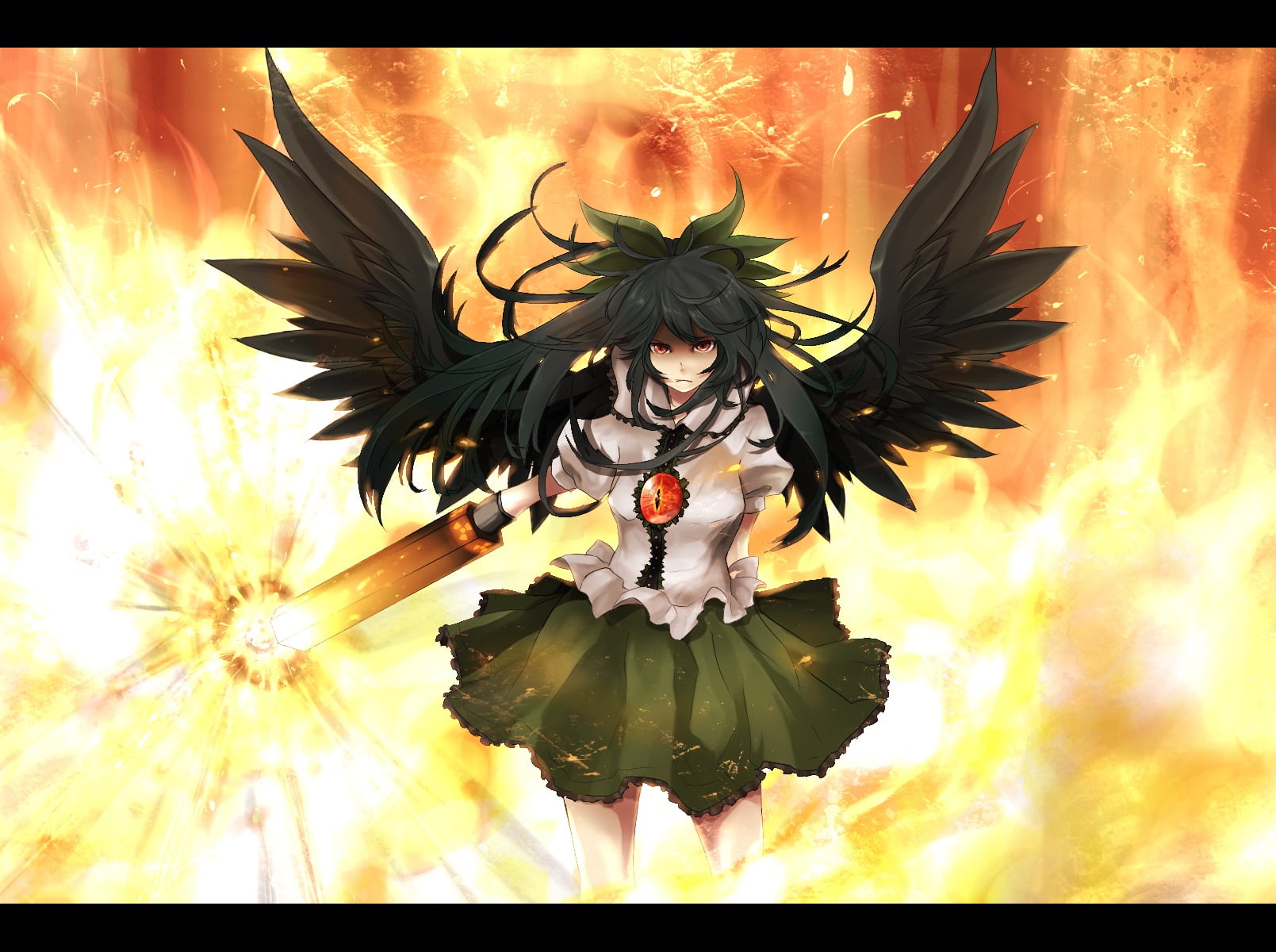 nuclear, outdoors, black, woman, animal, fire, auto post production filter, costume, Touhou, angel, one person, nature, plant, wings, animal wildlife, beauty in nature, HD Wallpaper