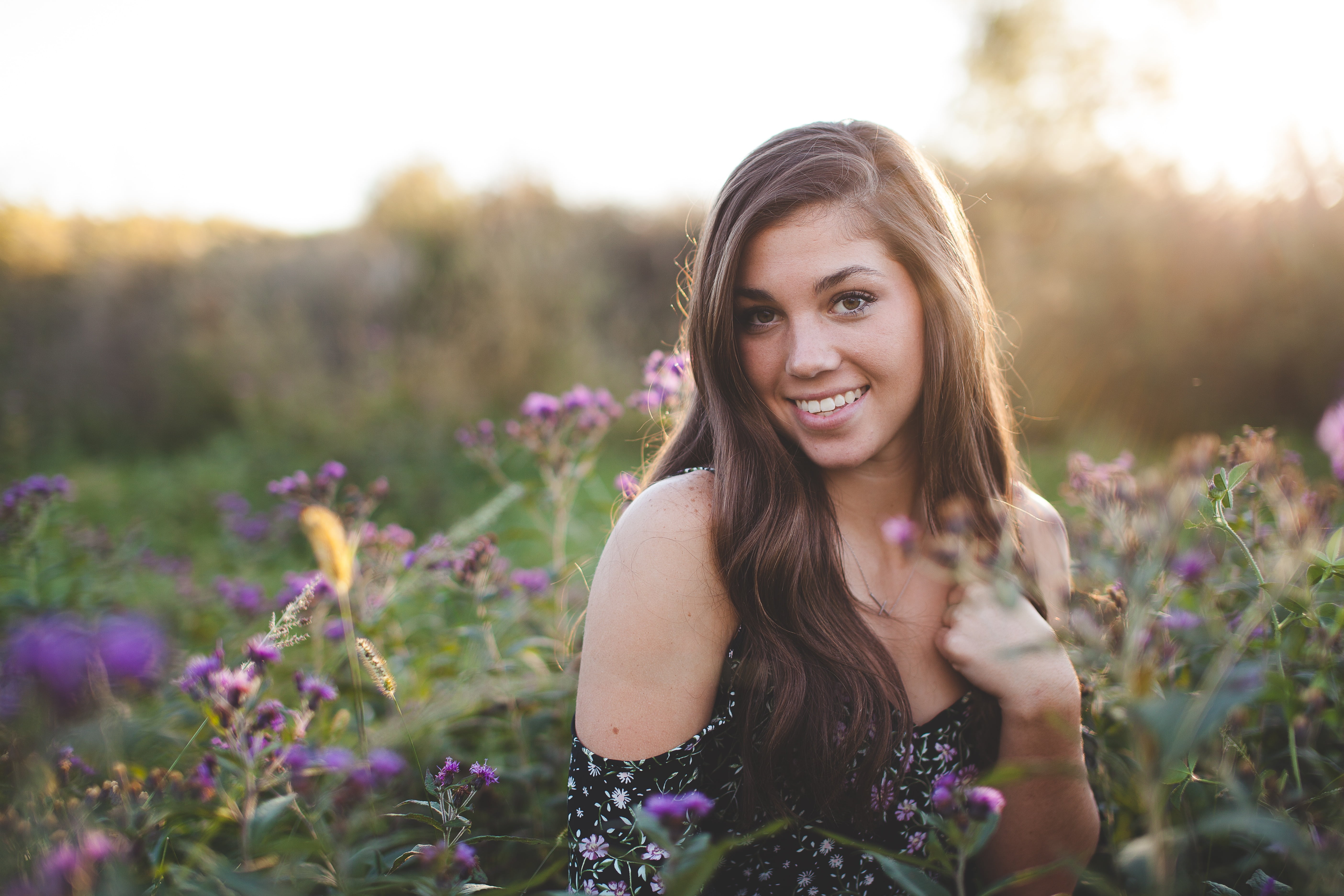 beauty, petaled, portrait, hair, outside, hayfield, cold, black, beautiful woman, white, positive emotion, adult, grass, hairstyle, sunset, adults only, HD Wallpaper