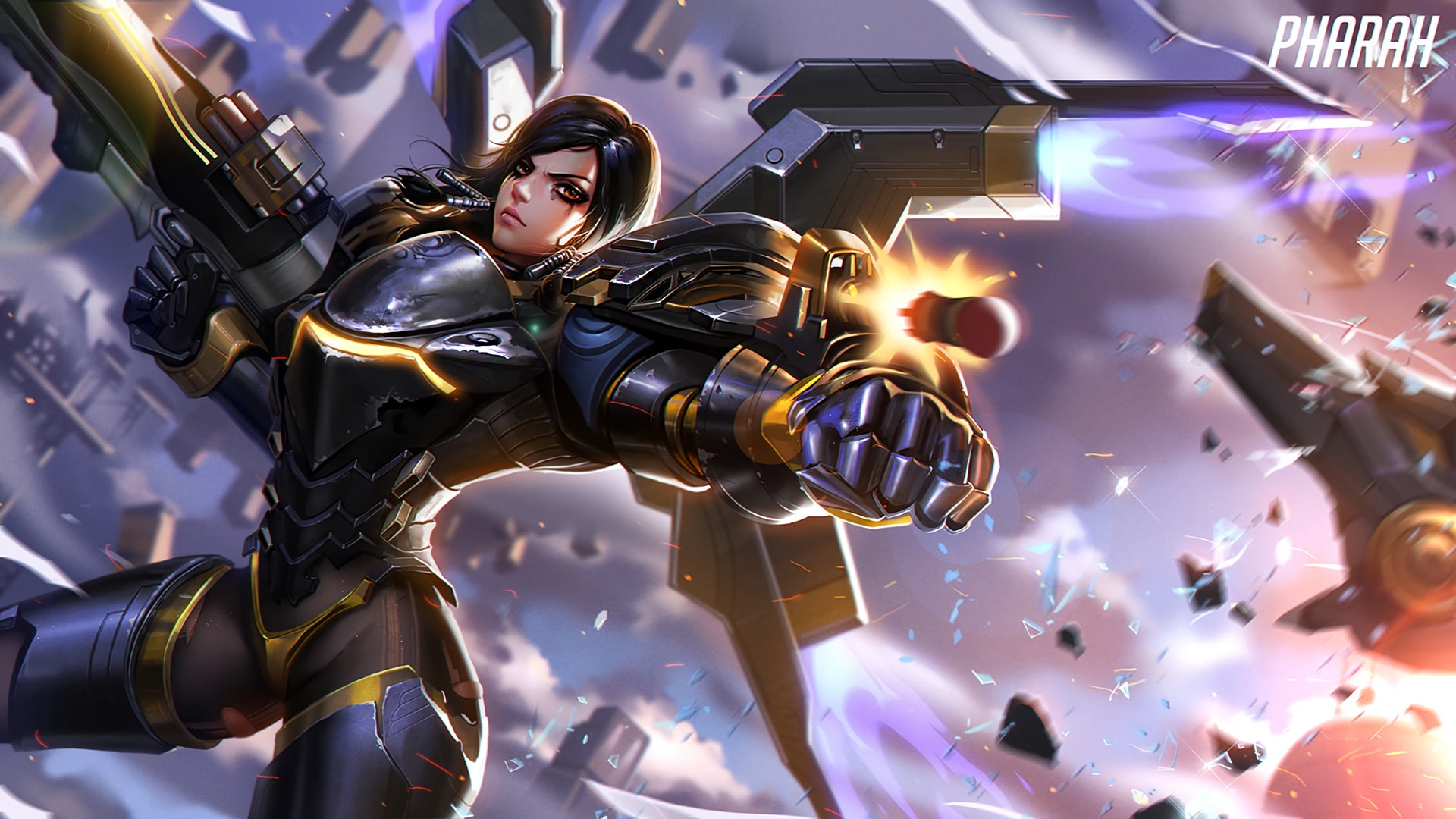 Mecha Girls, Xing, Overwatch, digital art, women, brunette, video games, Liang, Pharah (Overwatch), 1080P, HD Wallpaper