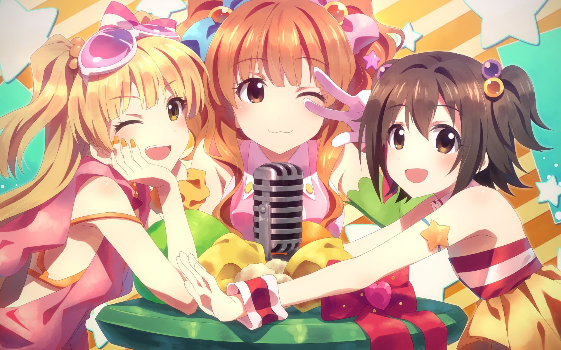 Yuuki Tatsuya, toy, festival, Akagi Miria, Jougasaki Rika, multi colored, amusement park, female likeness, close-up, plastic, still life, choice, anime girls, HD Wallpaper