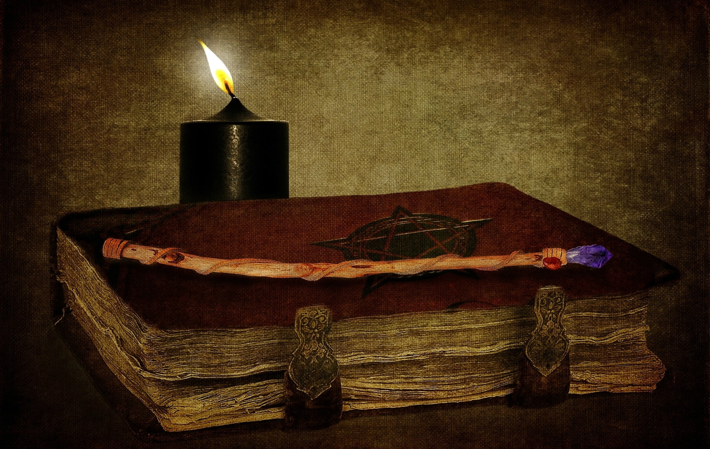 magic, candle, book, wand, the occult, witchcraft, 1080P, HD Wallpaper