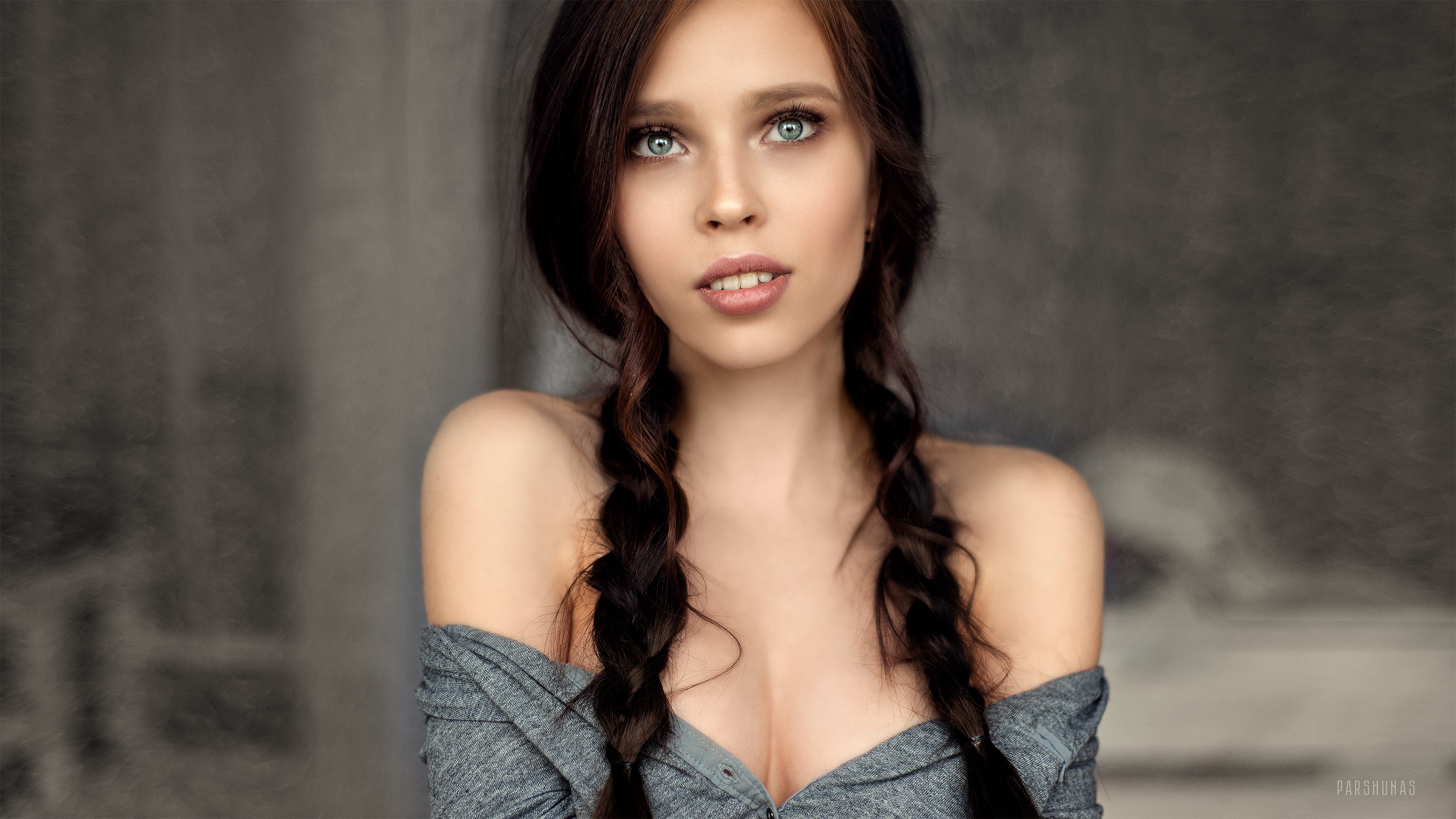 pigtails, hair, contemplation, human body part, glamour, headshot, face, women, model, human hair, beauty, body part, 2K, long hair, portrait, cleavage, HD Wallpaper