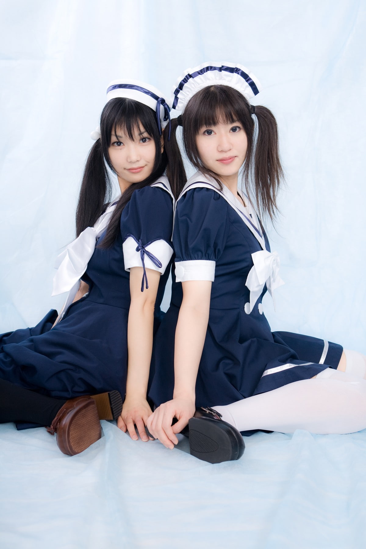 Asian, cosplay, brunette, 720P, pigtails, schoolgirl uniform, two women, Phone HD Wallpaper