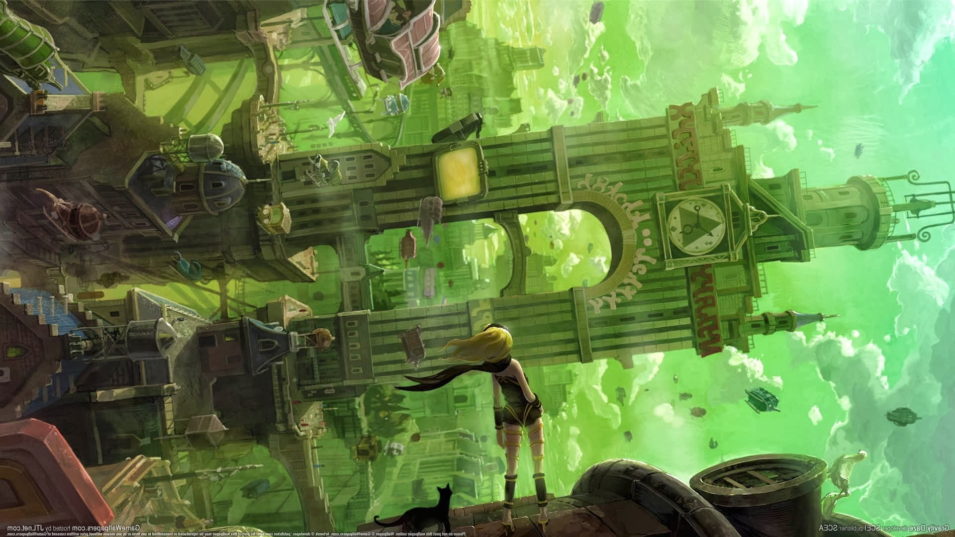 built structure, day, window, video games, digital composite, nature, Gravity Rush, Anime Girls, indoors, reflection, art and craft, glass - material, 1080P, HD Wallpaper