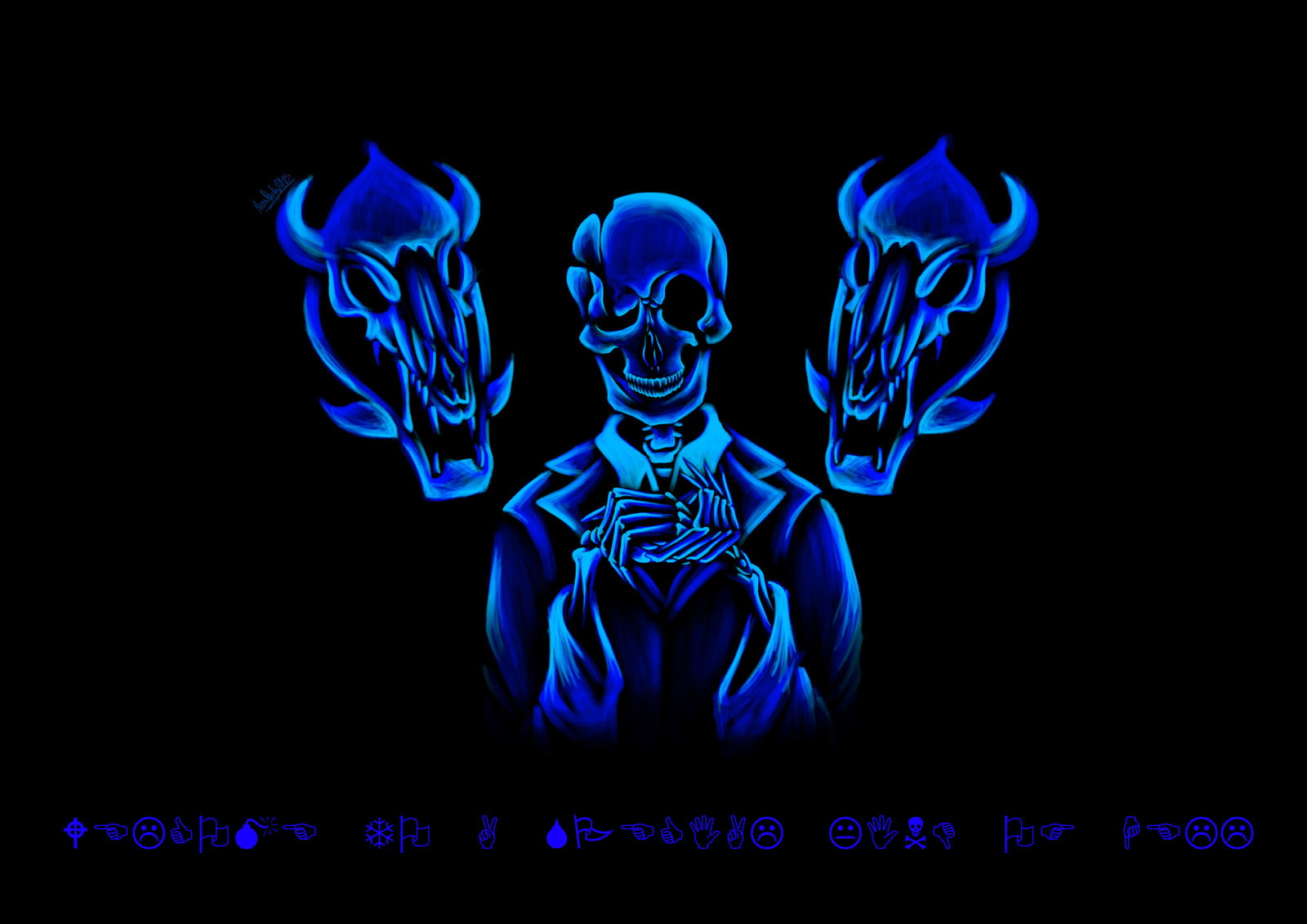 body part, science, blue, bone, technology, people, W.D Gaster, front view, skeleton, representation, healthcare and medicine, creativity, black background, HD Wallpaper