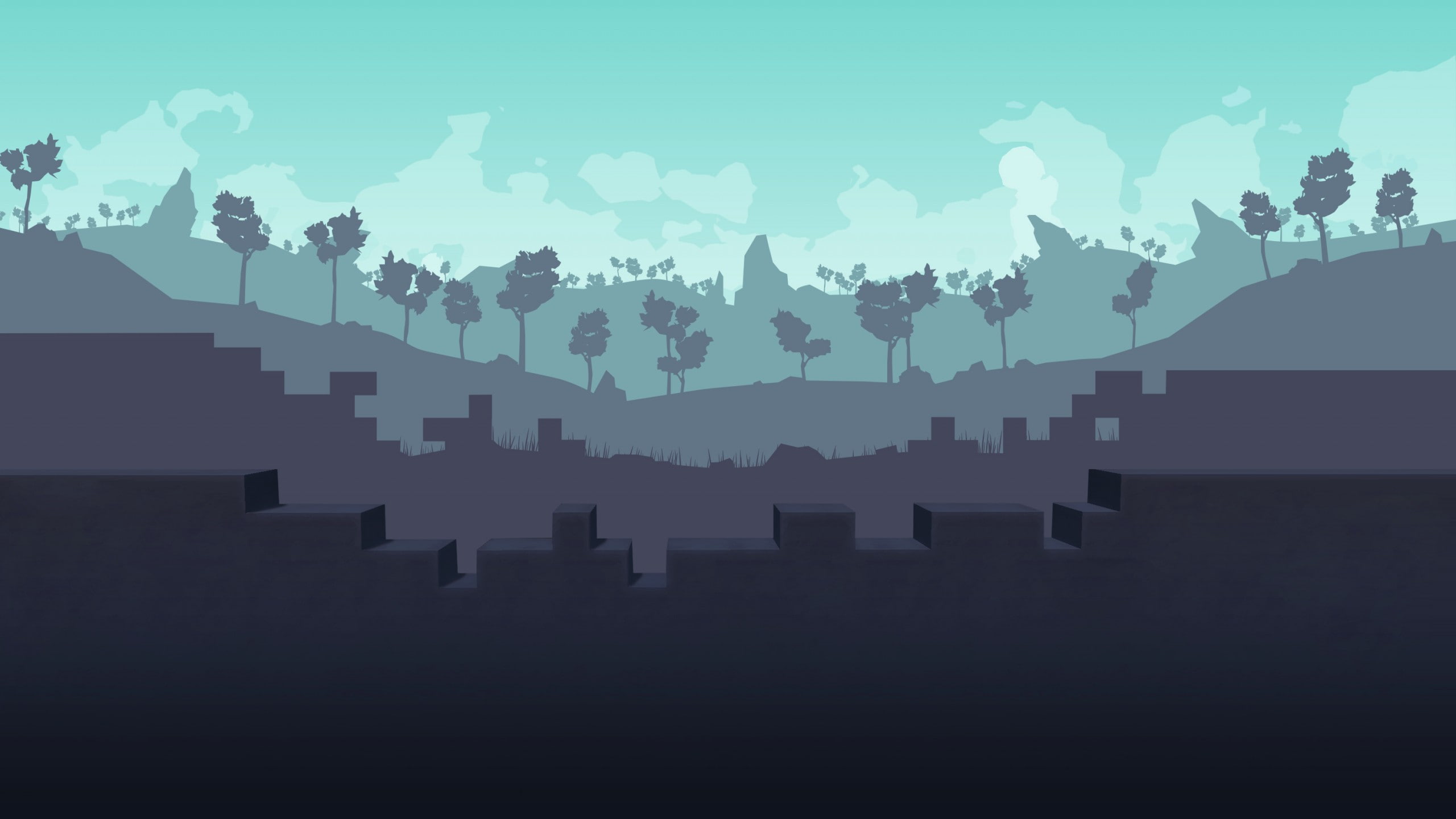indie, fairy tale, photo, PC, Scrap Mechanic, Best Games, blue, mountain, silhouette, 2K, trees, sky, HD Wallpaper