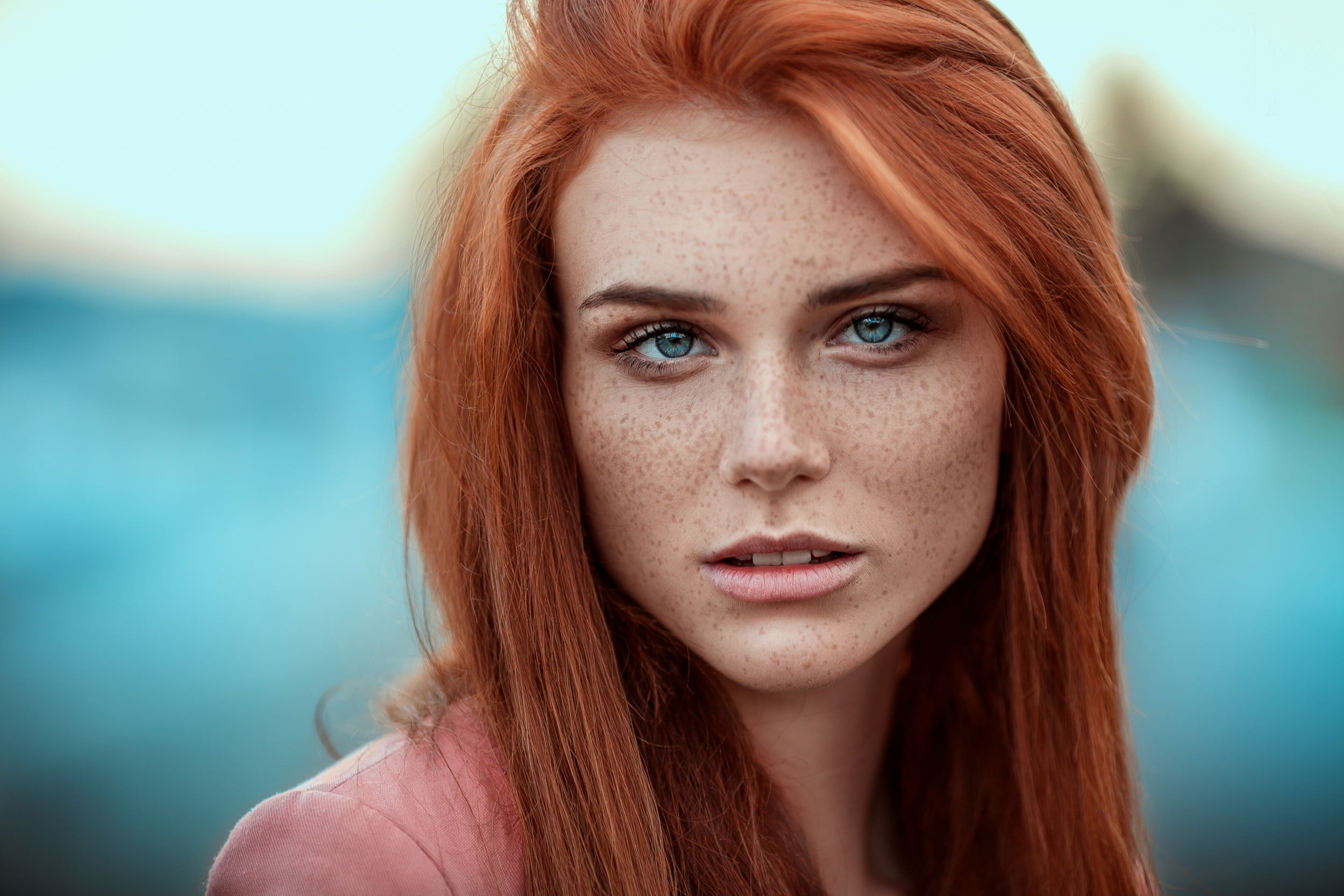 portrait, focus on foreground, blue eyes, women, hair, redhead, real people, young women, young adult, long hair, hairstyle, beauty, body part, looking at camera, HD Wallpaper