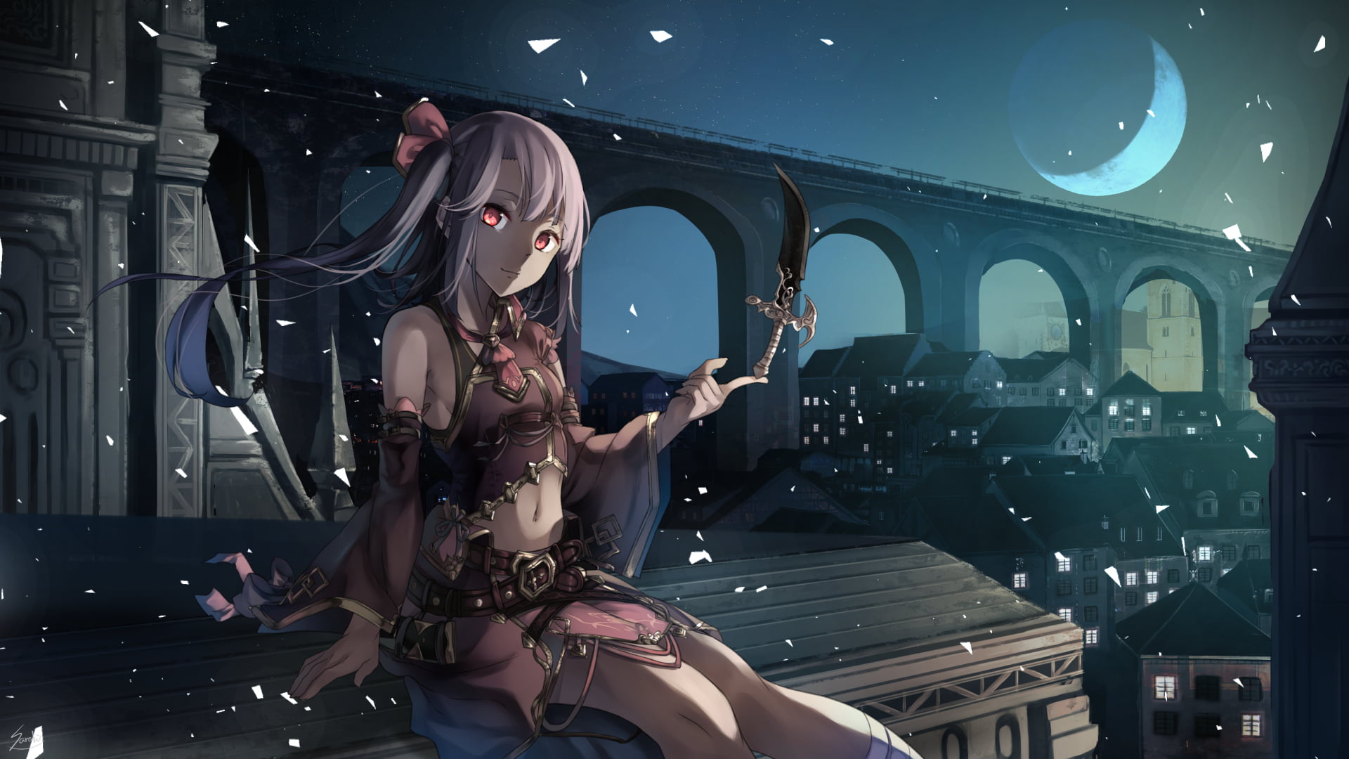 one person, smiling, town, lifestyles, adult, rooftops, young adult, women, closed mouth, character, artwork, young women, illuminated, technology, built structure, HD Wallpaper
