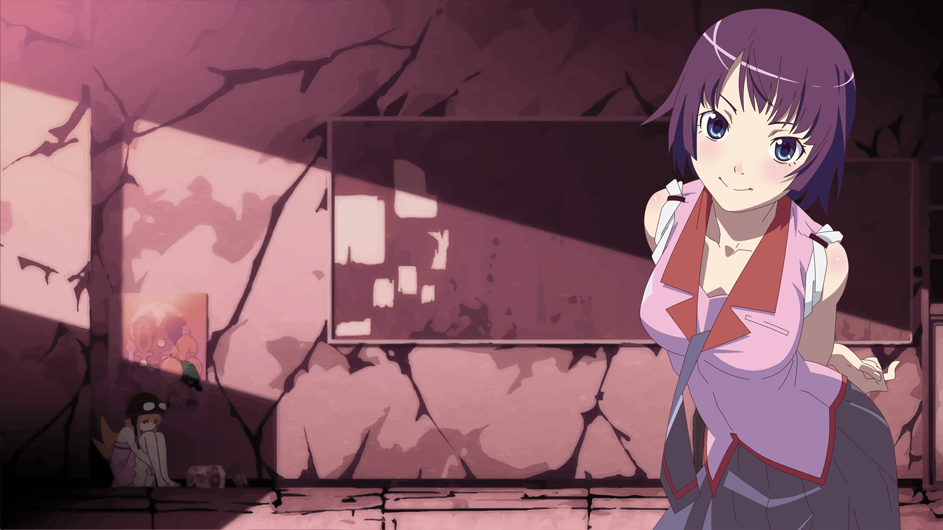 real people, front view, women, wall - building feature, Monogatari Series, one person, Senjougahara Hitagi, 1080P, indoors, leisure activity, art and craft, HD Wallpaper