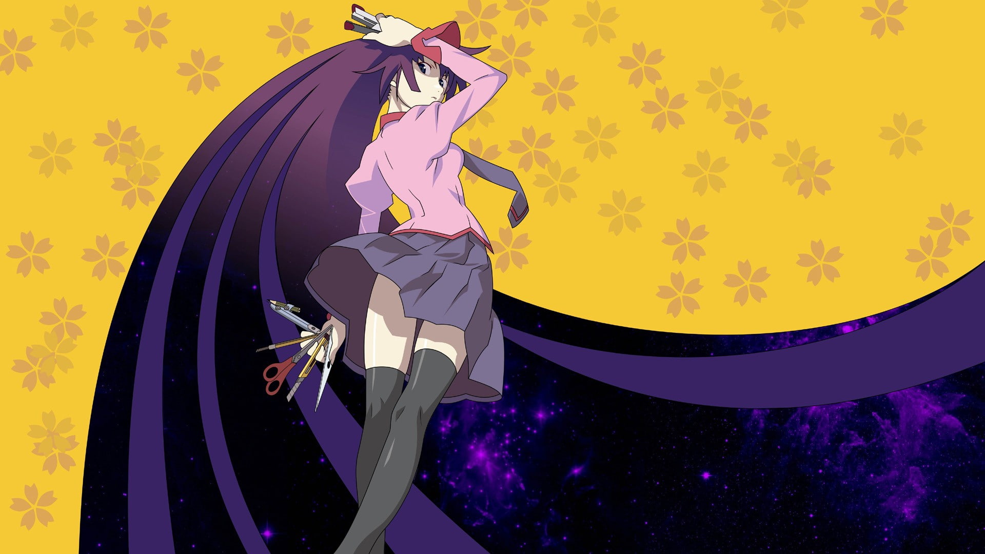 Senjougahara Hitagi, school uniform, anime, 1080P, Monogatari Series, HD Wallpaper