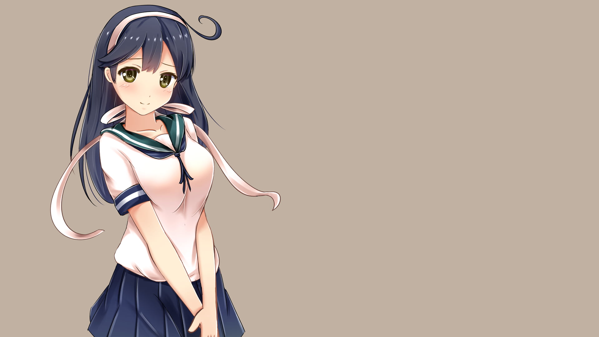 young women, Ushio (KanColle), human representation, copy space, clothing, simple background, hair band, hairstyle, adult, portrait, hair, beauty, young adult, HD Wallpaper