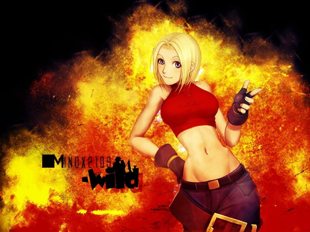 480P, anime, blue, king of fighters, girls, games, king, mary, anime girls, fighters, blue mary, HD Wallpaper