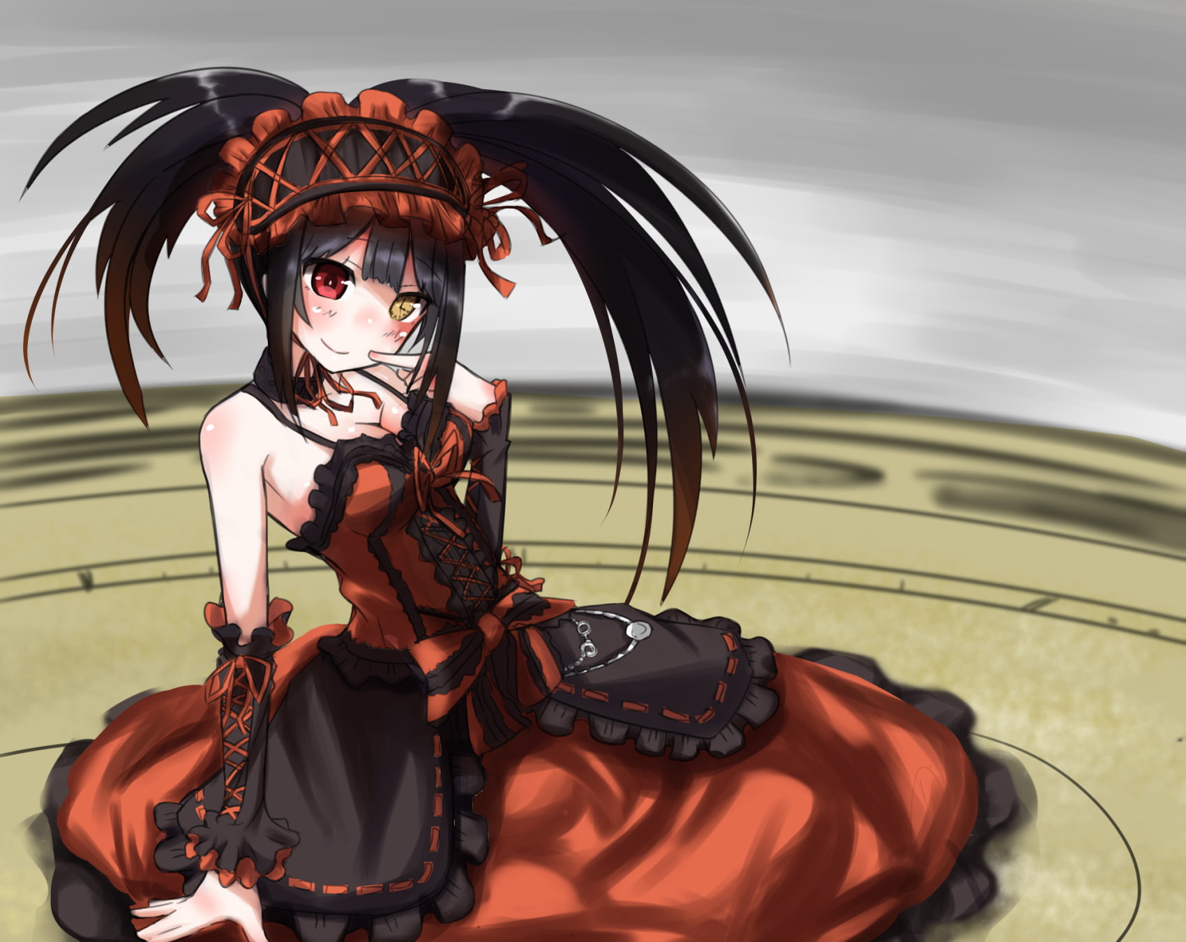 dress, chawa, date, tokisaki, 720P, black, cleavage, eyes, kurumi, bicolored, hair, live, HD Wallpaper