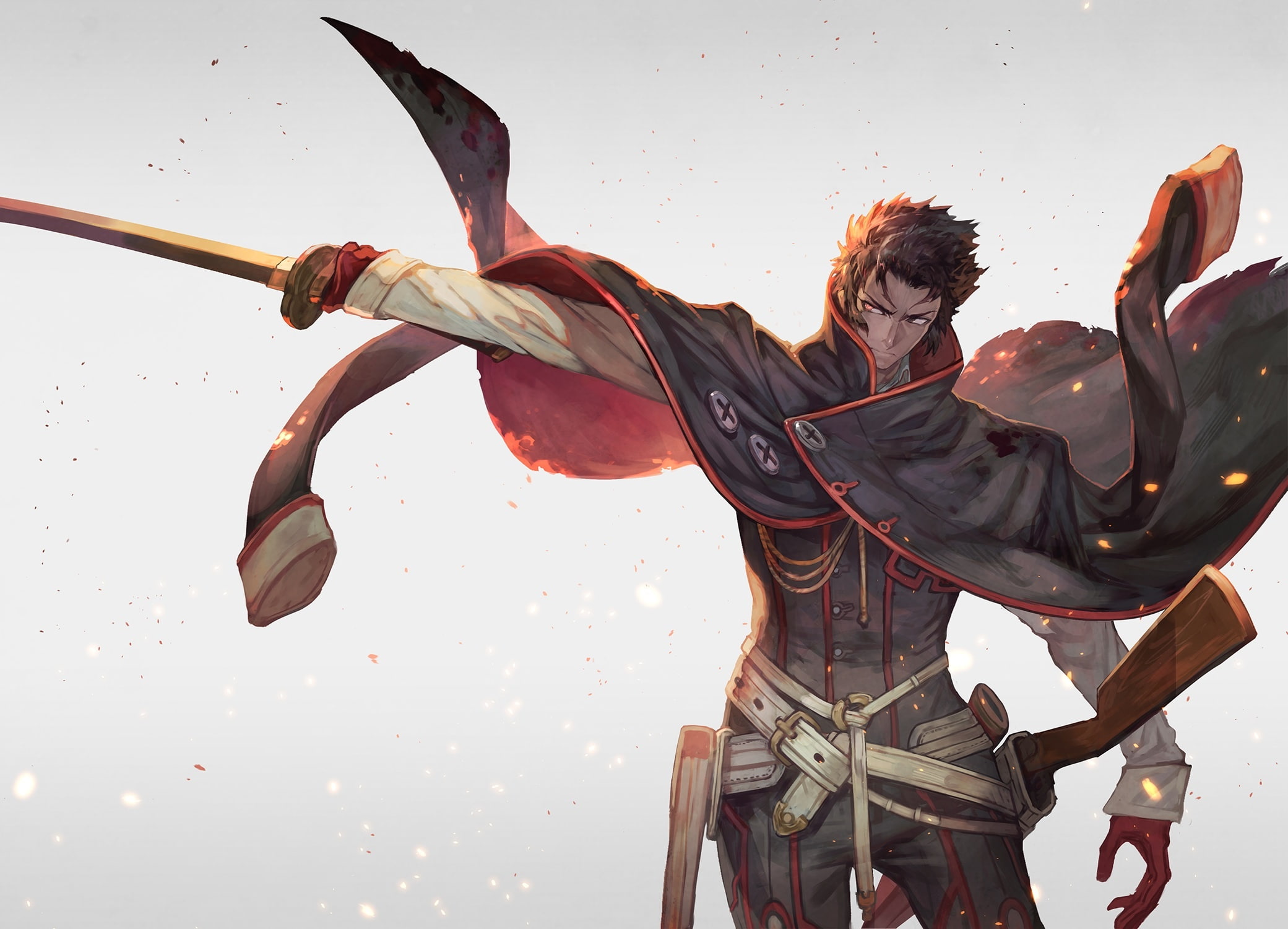 (series), hair, toshizou, sword, gloves, hijikata, cape, lack, (fate), gun, brown, all, weapon, eyes, 1080P, com, grand, fate, bicolored, konachan, male, HD Wallpaper