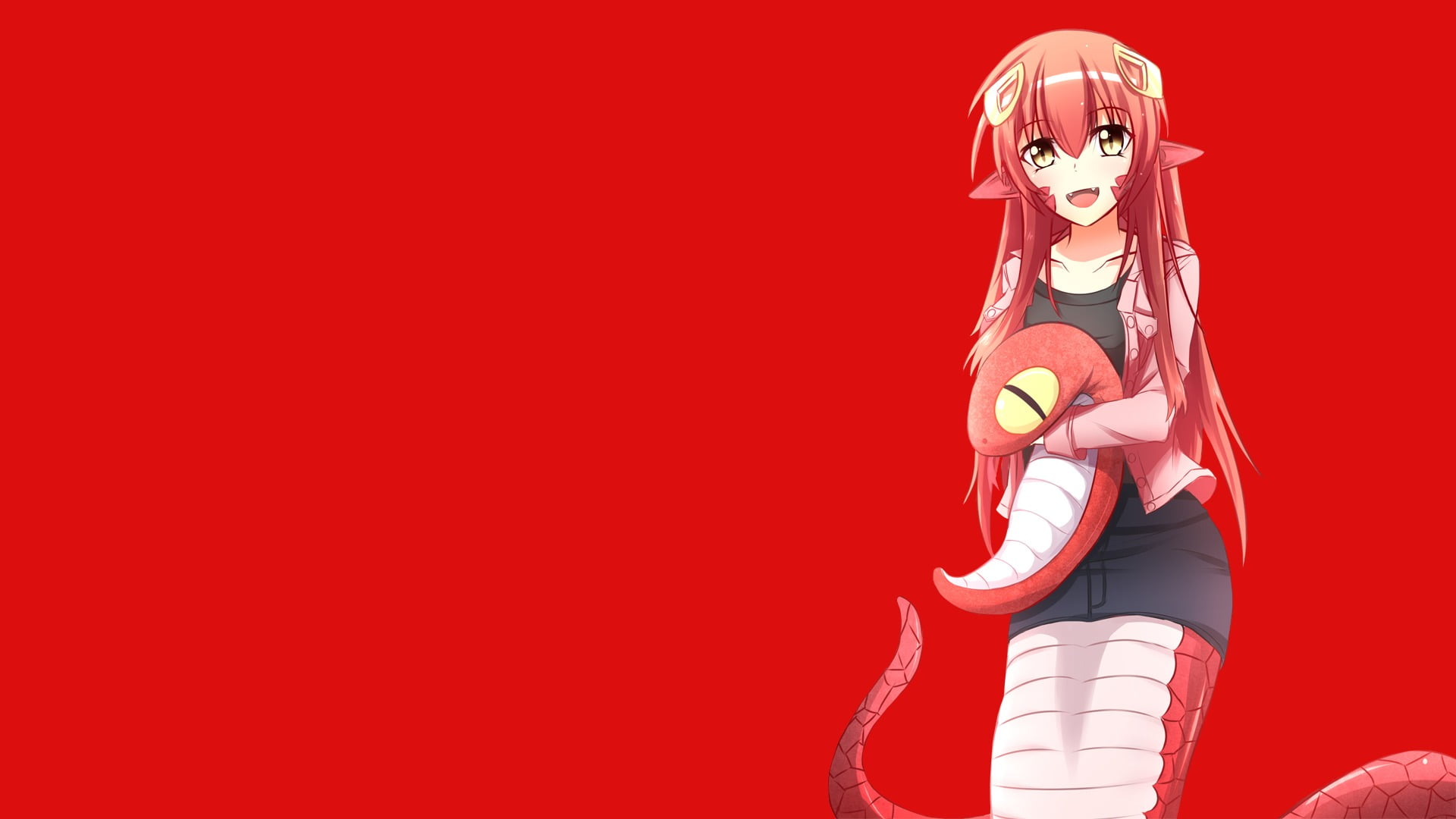 anime girls, people, women, red, copy space, christmas, colored background, human representation, 1080P, representation, celebration, red background, Miia (Monmusu), HD Wallpaper